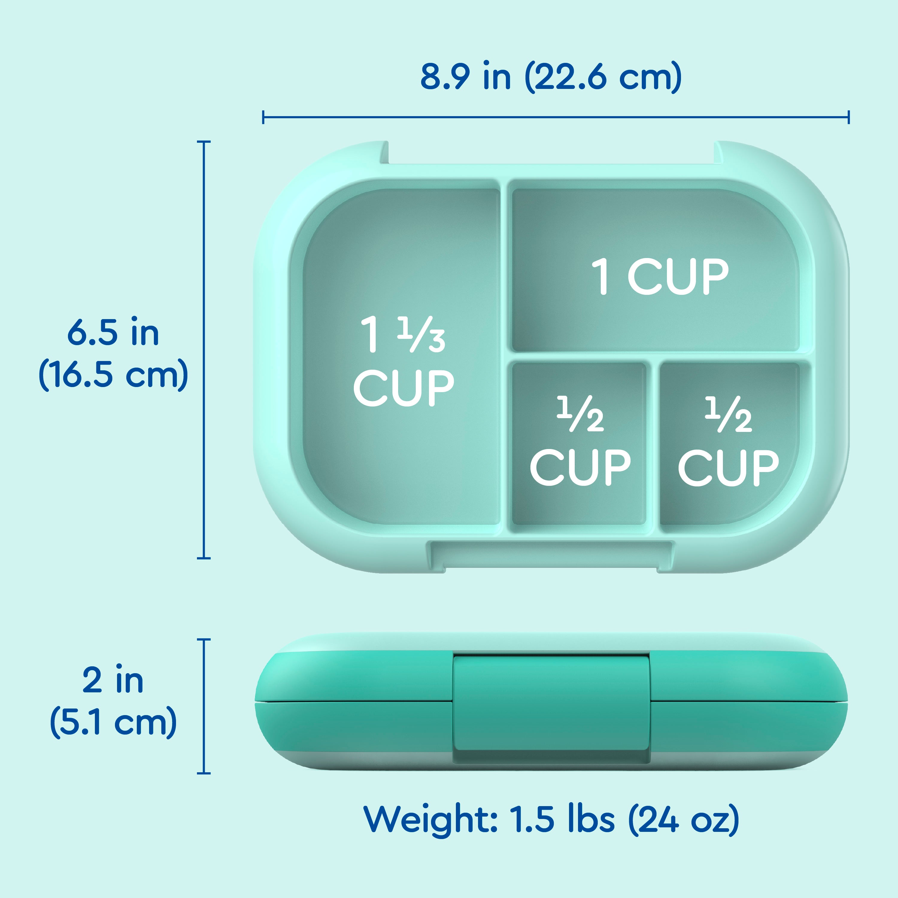 Bentgo® Chill Kids Lunch Box - Aqua | Dimensions