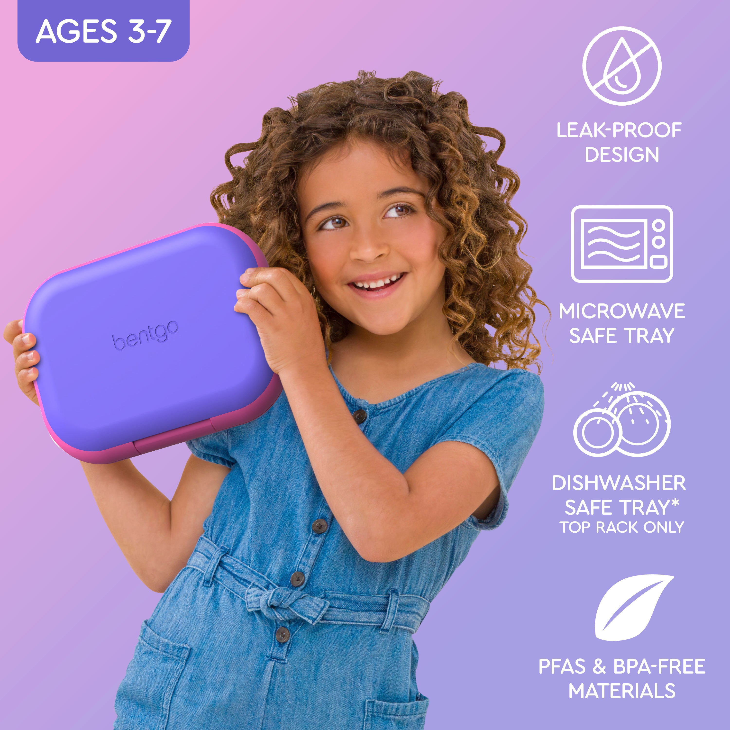 Bentgo® Chill Kids Lunch Box  - Electric Violet | Leak-Proof Design, Microwave Safe Tray, Dishwasher Safe Tray (Top Rack Only), And Made With PFAS & BPA-Free Materials