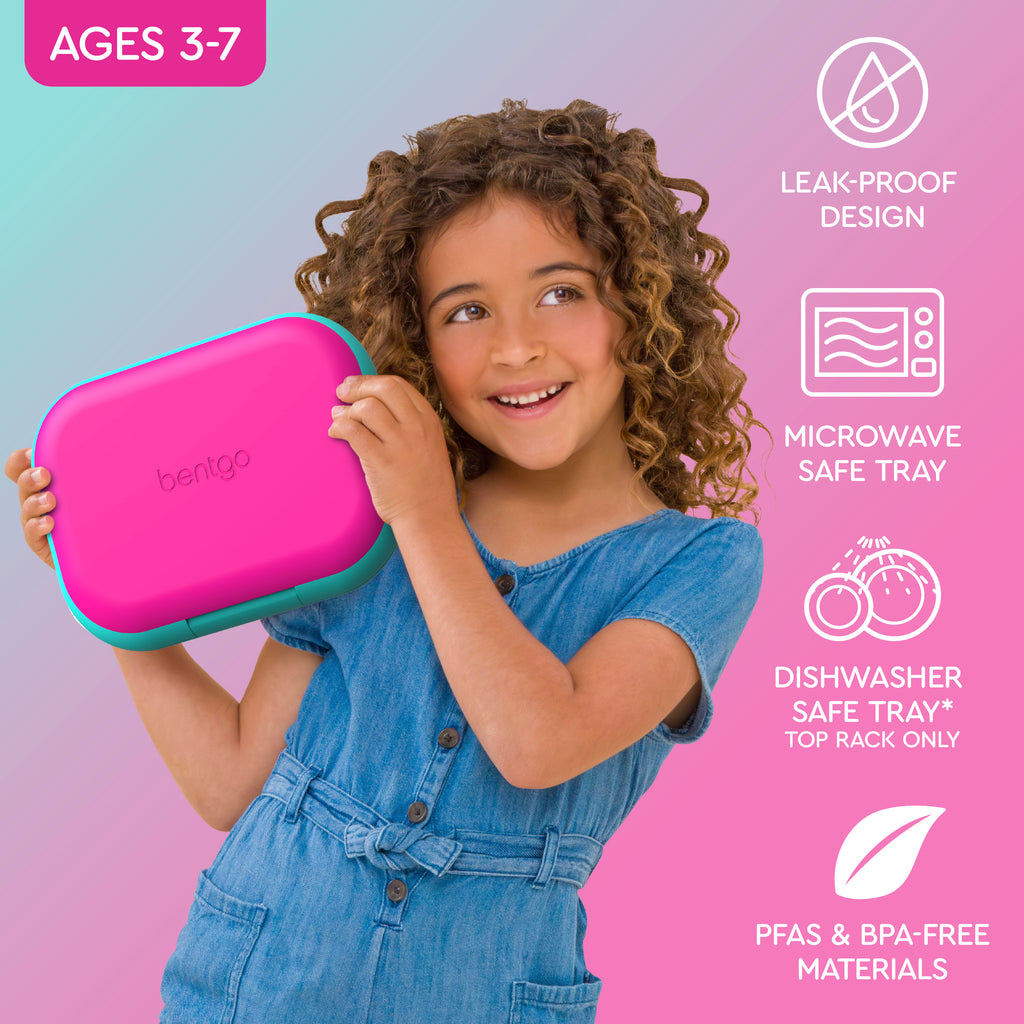 Bentgo® Kids Chill Lunch Box (2-Pack)  - Fuchsia/Teal | Leak-Proof Design, Microwave Safe Tray, Dishwasher Safe Tray (Top Rack Only), And Made With PFAS & BPA-Free Materials