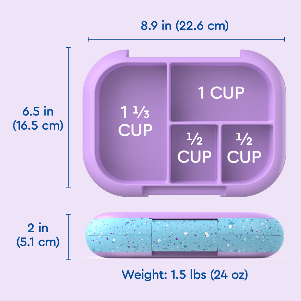 Bentgo® Chill Kids Lunch Box & 2 Extra Trays with Lids - Vivid Orchid Speckle| Dimensions