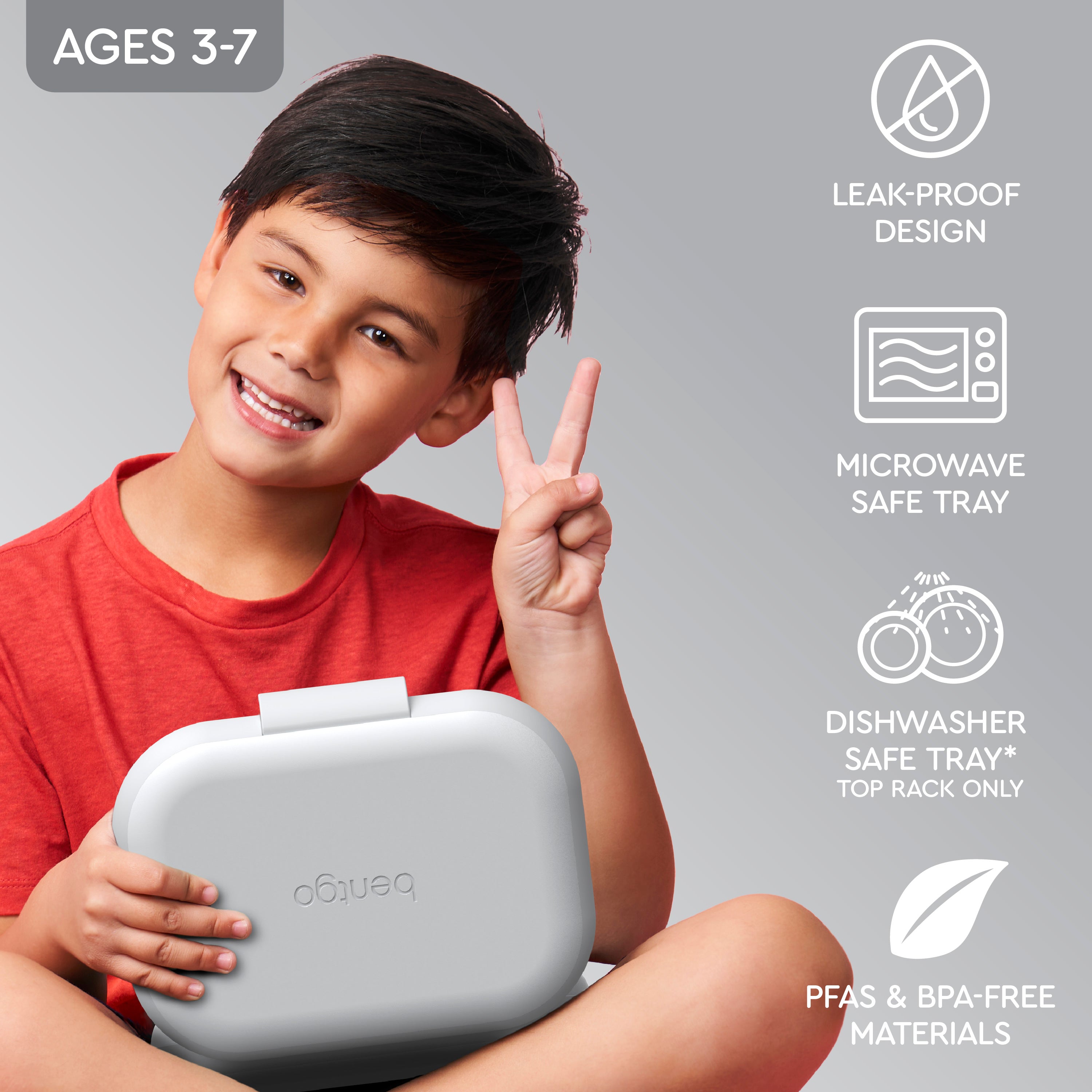 Bentgo® Chill Kids Lunch Box  - Gray | Leak-Proof Design, Microwave Safe Tray, Dishwasher Safe Tray (Top Rack Only), And Made With PFAS & BPA-Free Materials