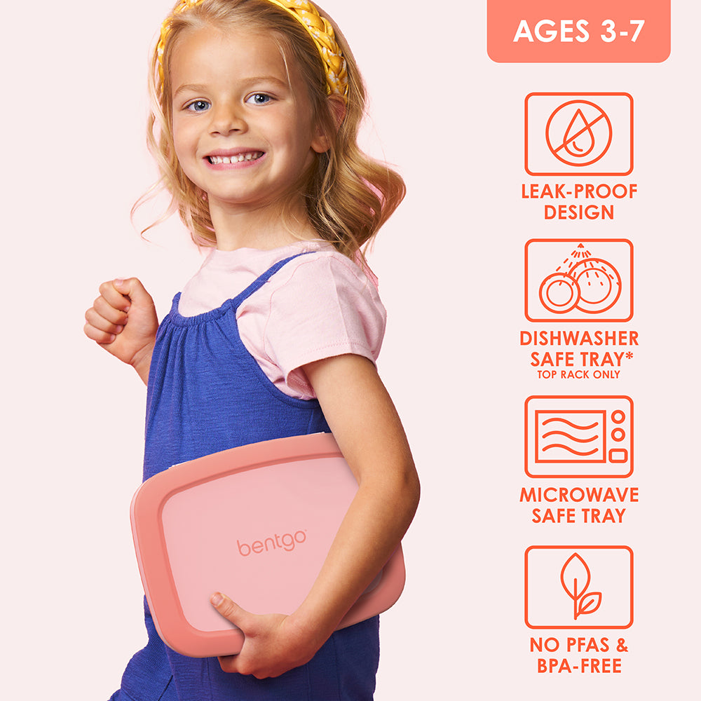 Bentgo® Kids Lunch Box - Coral | Leak-Proof Design, Dishwasher Safe Tray - Top Rack Only, Microwave Safe Tray, And No PFAs & BPA-Free
