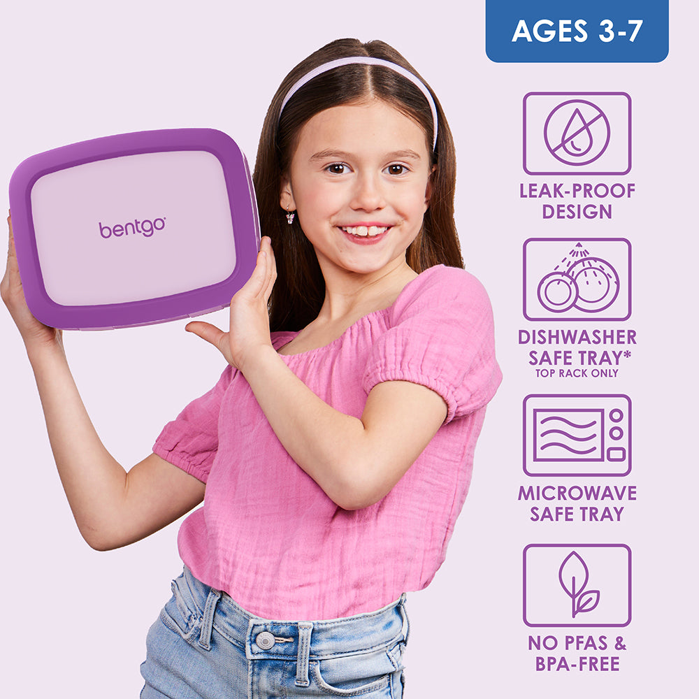 Bentgo® Kids Lunch Box - Purple | Leak-Proof Design, Dishwasher Safe Tray - Top Rack Only, Microwave Safe Tray, And No PFAs & BPA-Free