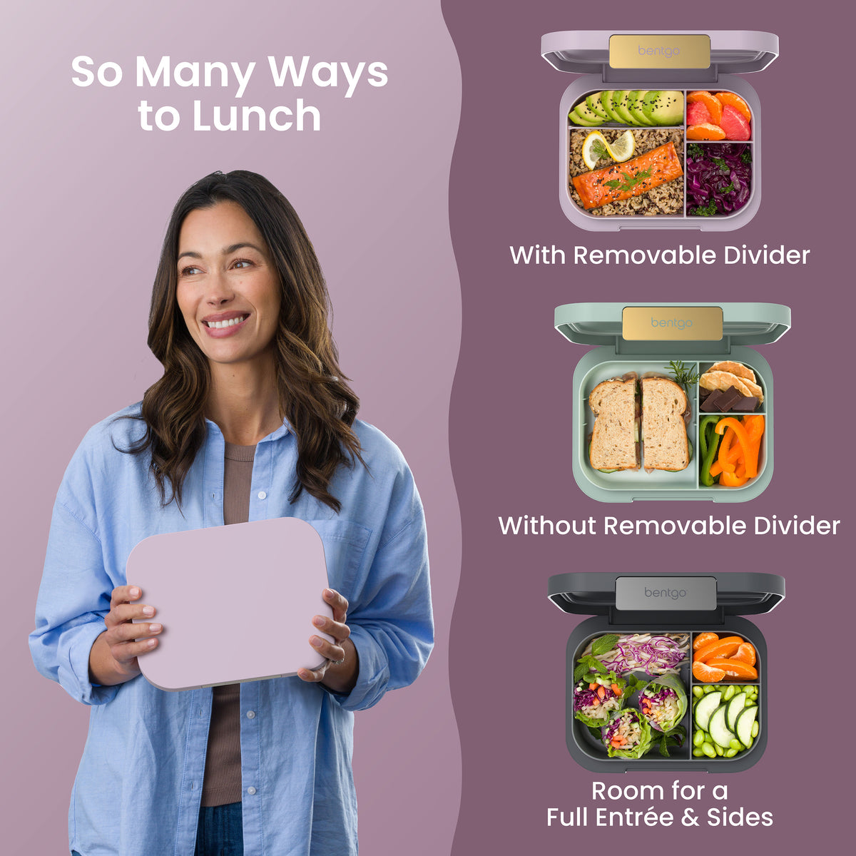Bentgo® Modern Lunch Box - Orchid | So Many Ways To Lunch - With Removable Divider, Without Removable Divider, and Room for a Full Entrée & Sides