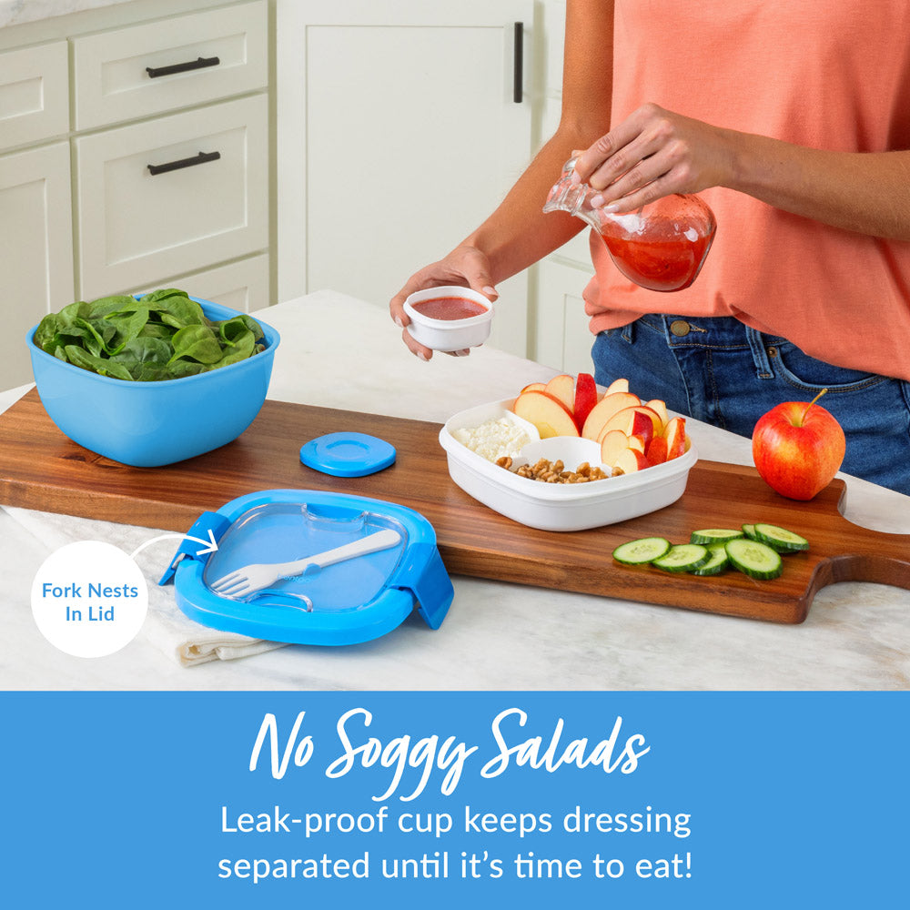 Bentgo® All-in-One Salad Container  - Blue | No Soggy Salads - Leak-Proof Cup Keeps Dressing Separated Until It’s Time To Eat!