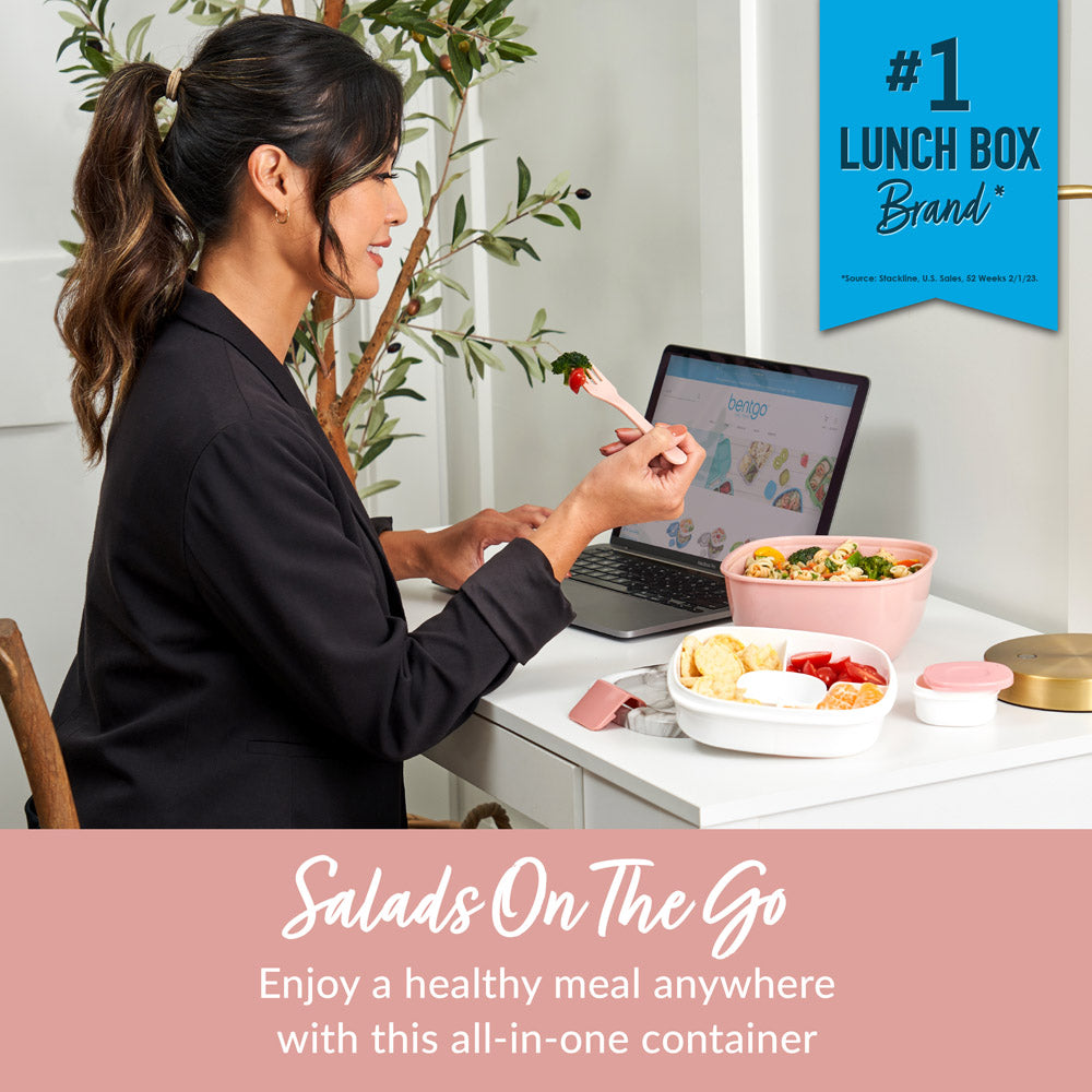 Bentgo® All-in-One Salad Container  - Blush Marble | No Soggy Salads - Leak-Proof Cup Keeps Dressing Separated Until It’s Time To Eat!