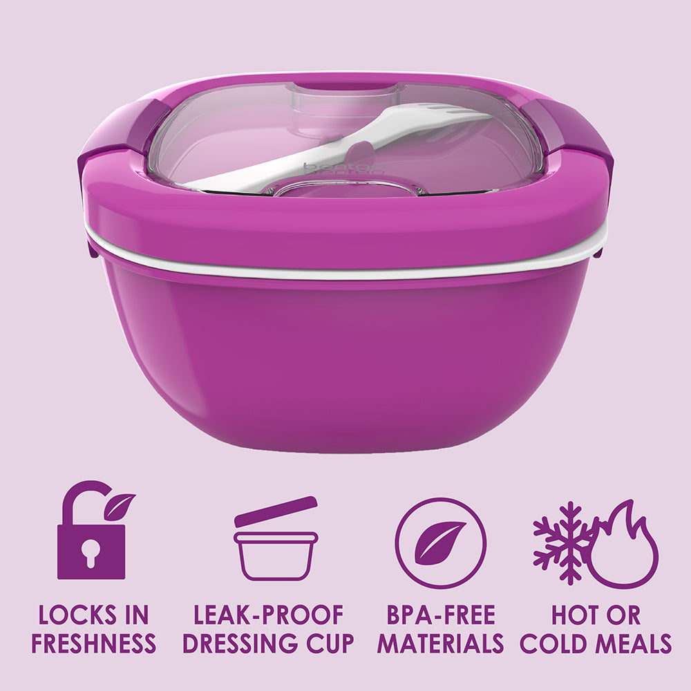 Bentgo® All-in-One Salad Container  - Purple | Locks In Freshness, Leak-Proof Dressing Cup, BPA-Free Materials, And Great For Hot Or Cold Meals