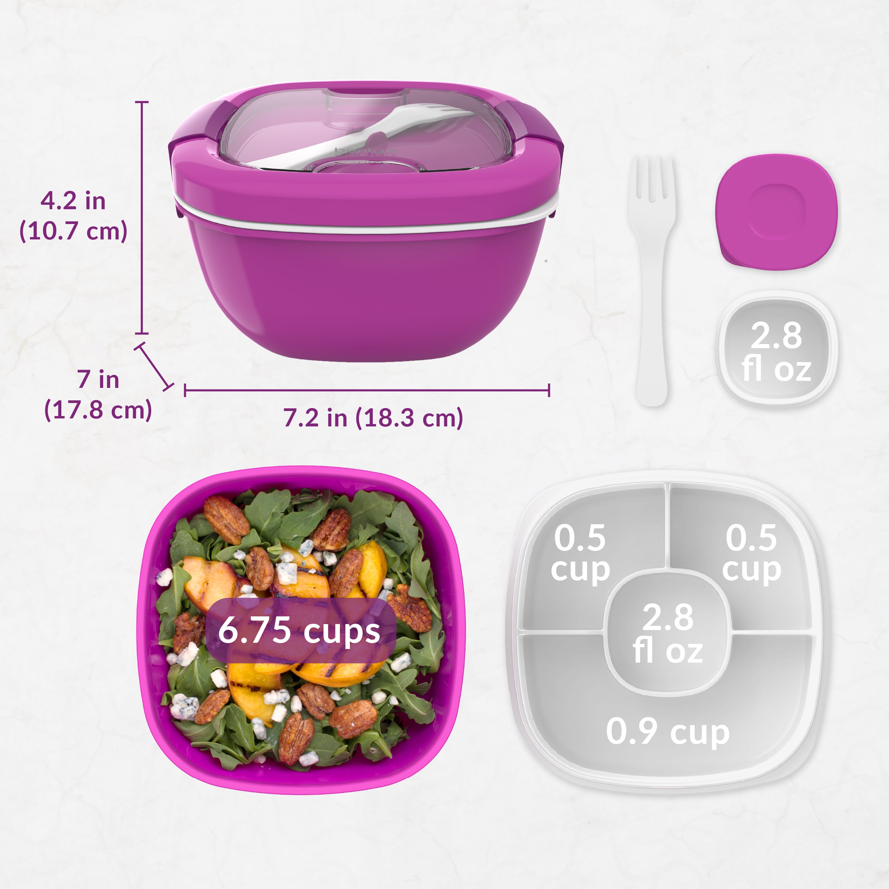 Bentgo® All-in-One Salad Container  - Purple | Dimensions And What’s In The Box