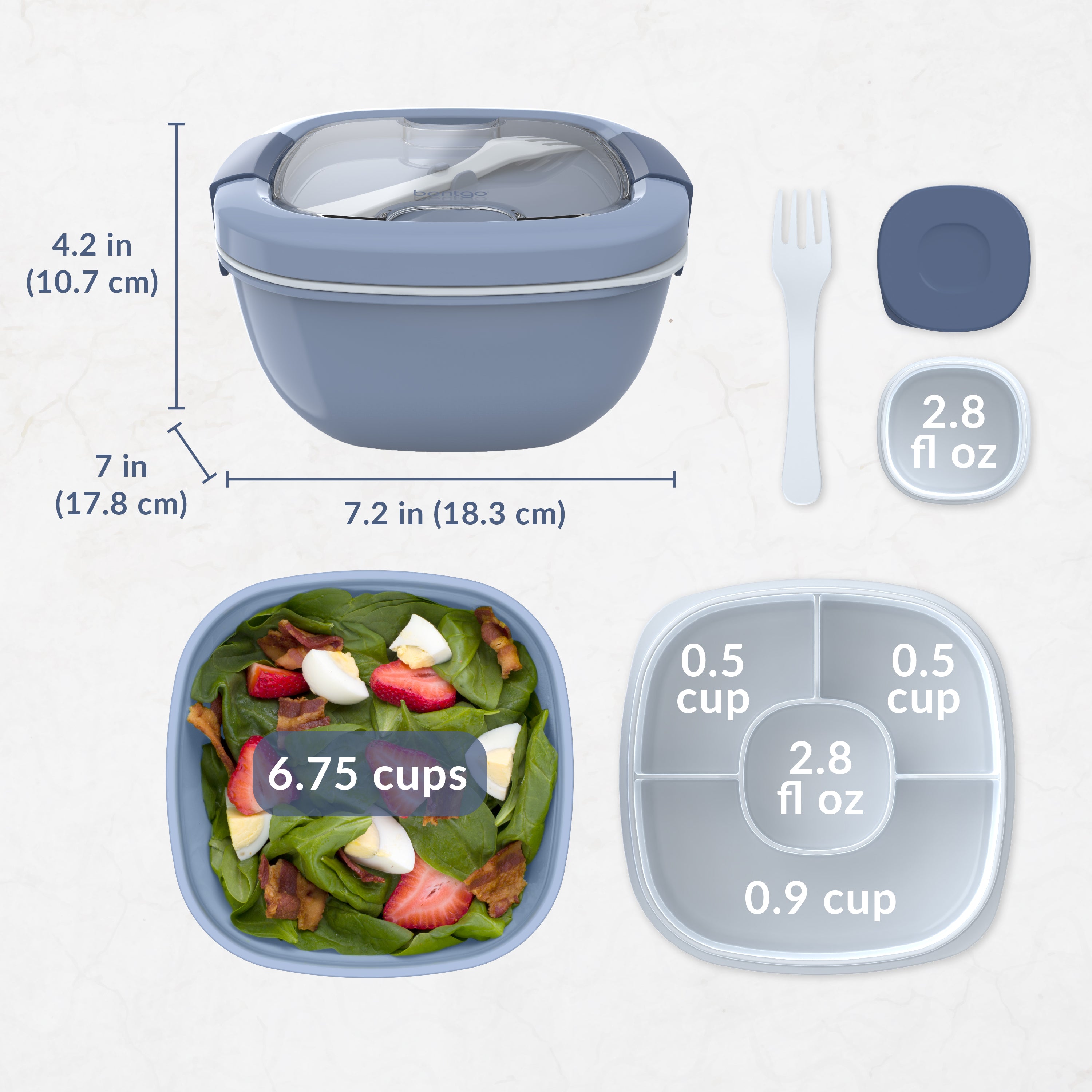 Bentgo® All-in-One Salad Container  - Slate | Dimensions And What’s In The Box