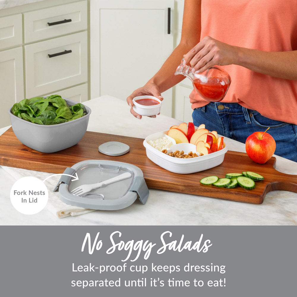 Bentgo® All-in-One Salad Container  - Gray | No Soggy Salads - Leak-Proof Cup Keeps Dressing Separated Until It’s Time To Eat!
