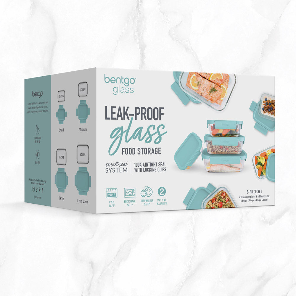 Bentgo® Glass Leak-Proof Food Storage Set (8-Piece) - Soft Aqua | Packaging