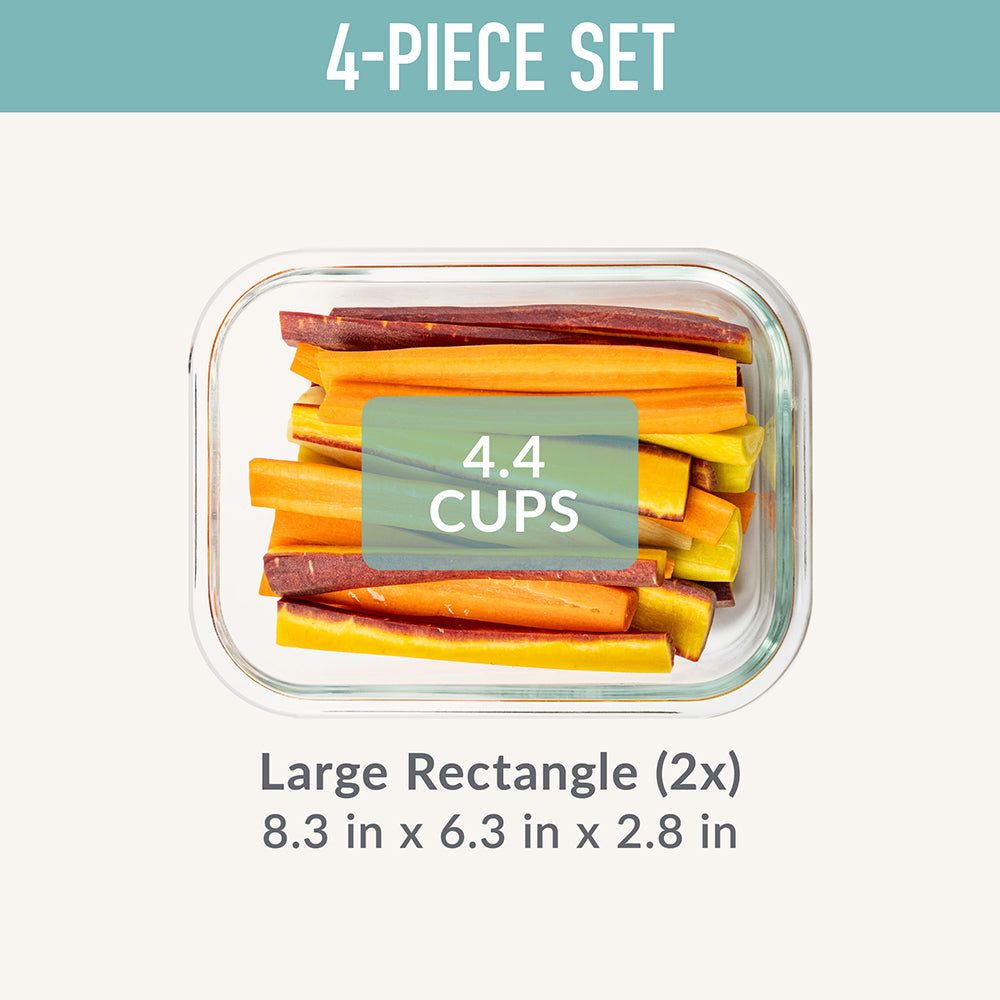 Bentgo Glass Leak-Proof Food Storage Set (4-Piece) - Soft Aqua | Dimensions + What’s In The Box