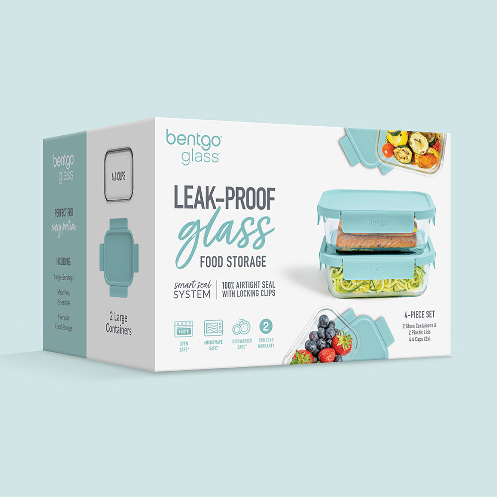 Bentgo Glass Leak-Proof Food Storage Set (4-Piece) - Soft Aqua | Packaging