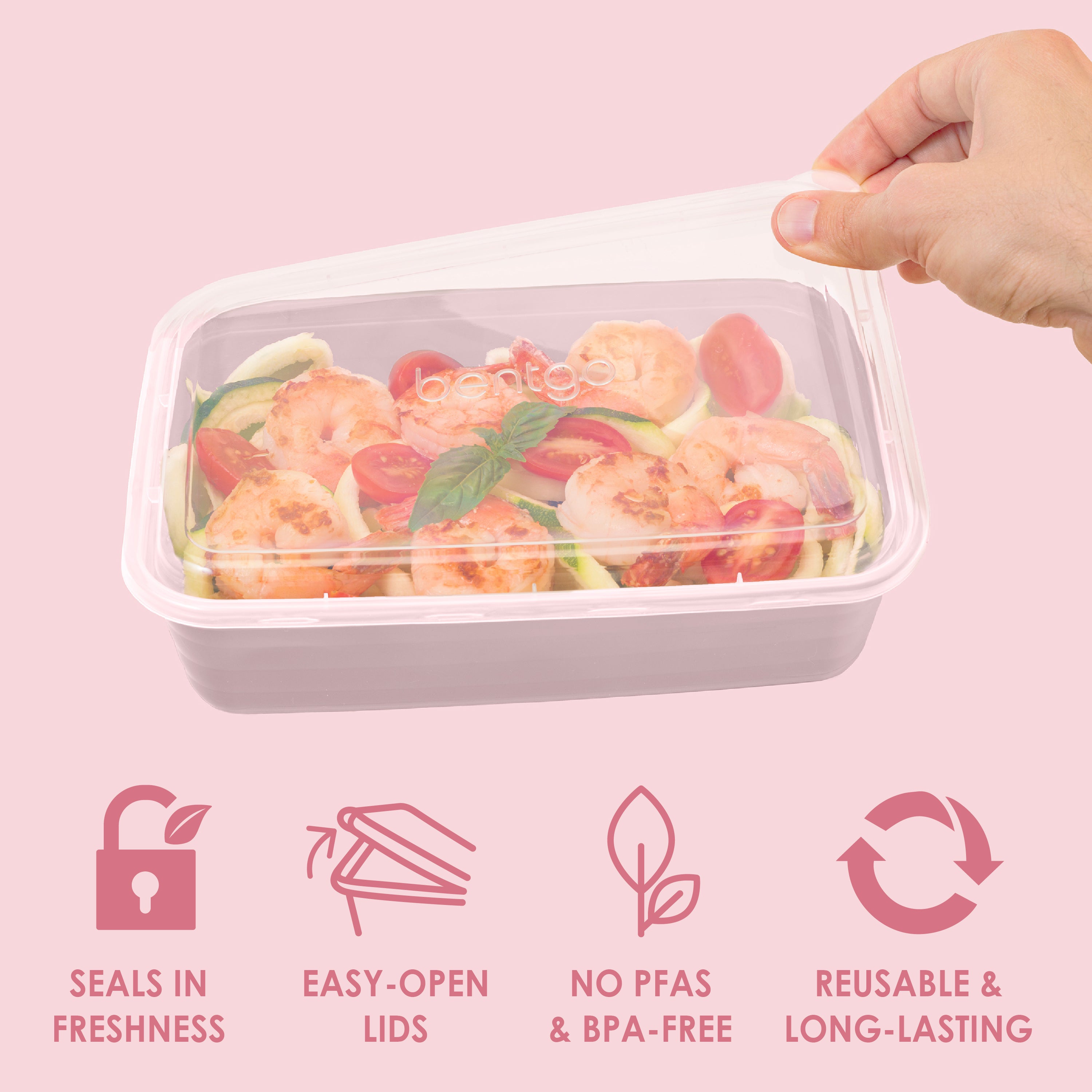 Bentgo® Prep 1-Compartment Meal Prep Containers (20-Piece)  - Blush Pink | Seals In Freshness, Easy-Open Lids, NO PFAS & BPA-Free, Reusable & Long-Lasting