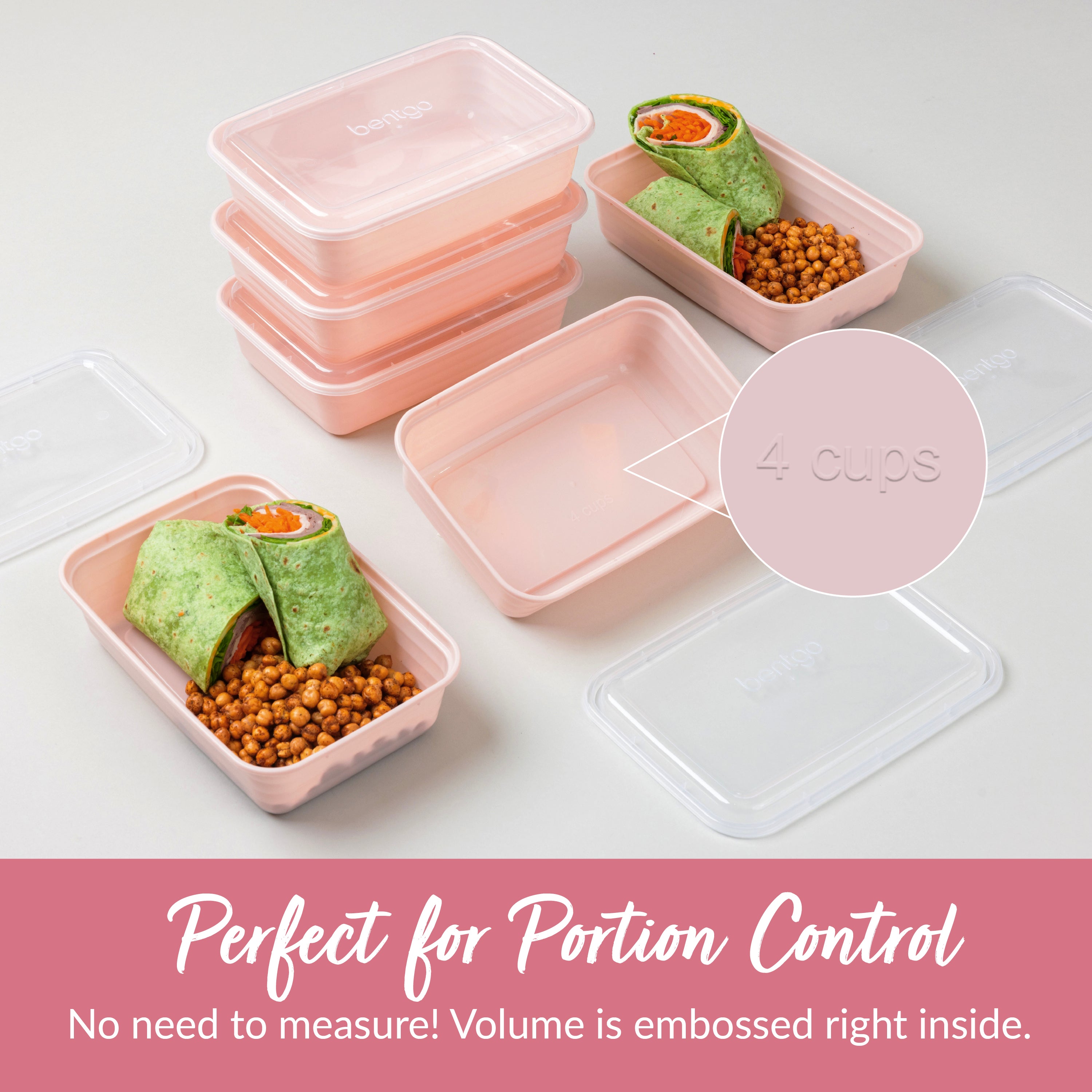 Bentgo® Prep 1-Compartment Meal Prep Containers (20-Piece)  - Blush Pink | Perfect For Portion Control - No Need To Measure! Volume Is Embossed Right Inside