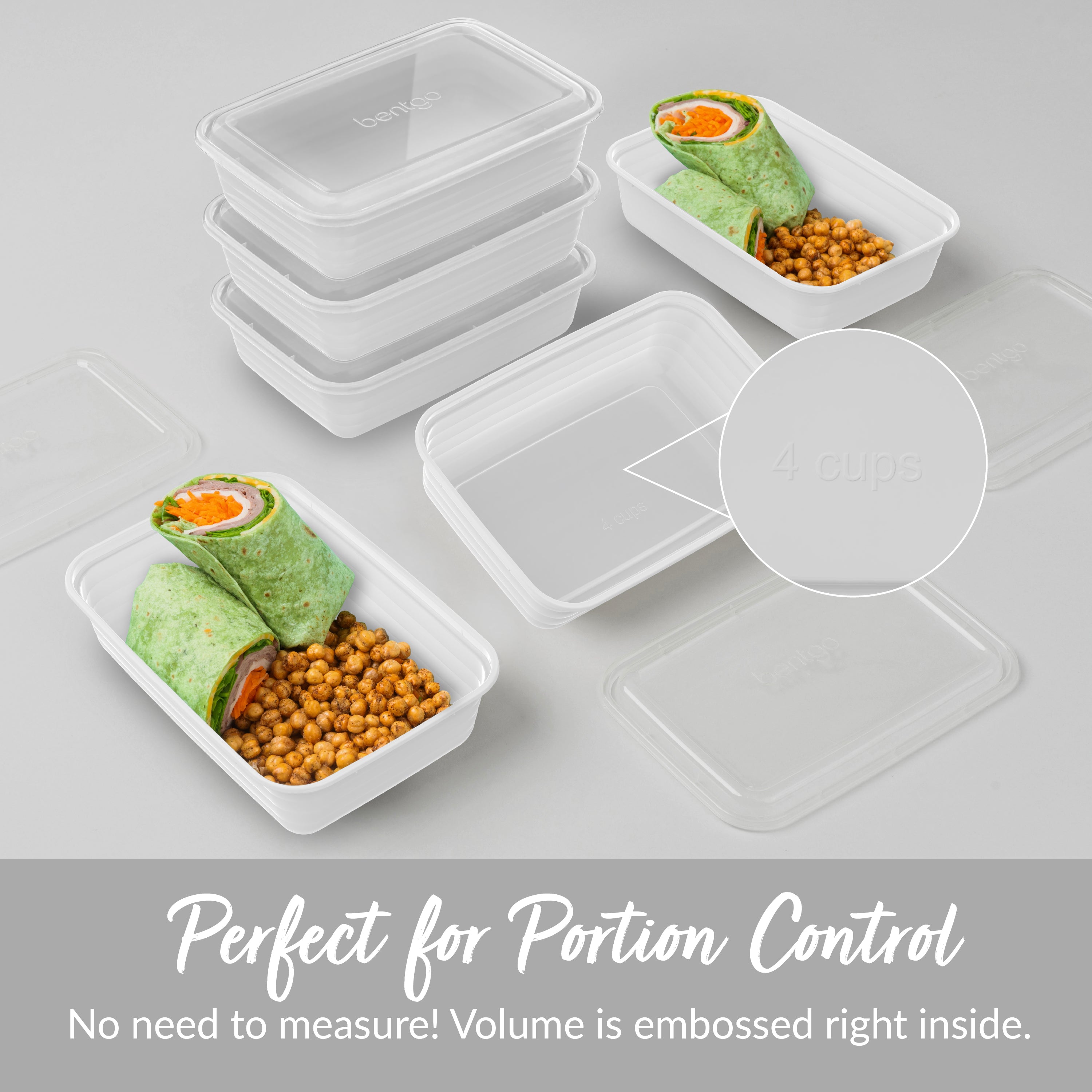 Bentgo® Prep 1-Compartment Meal Prep Containers (20-Piece)  - White | Perfect For Portion Control - No Need To Measure! Volume Is Embossed Right Inside