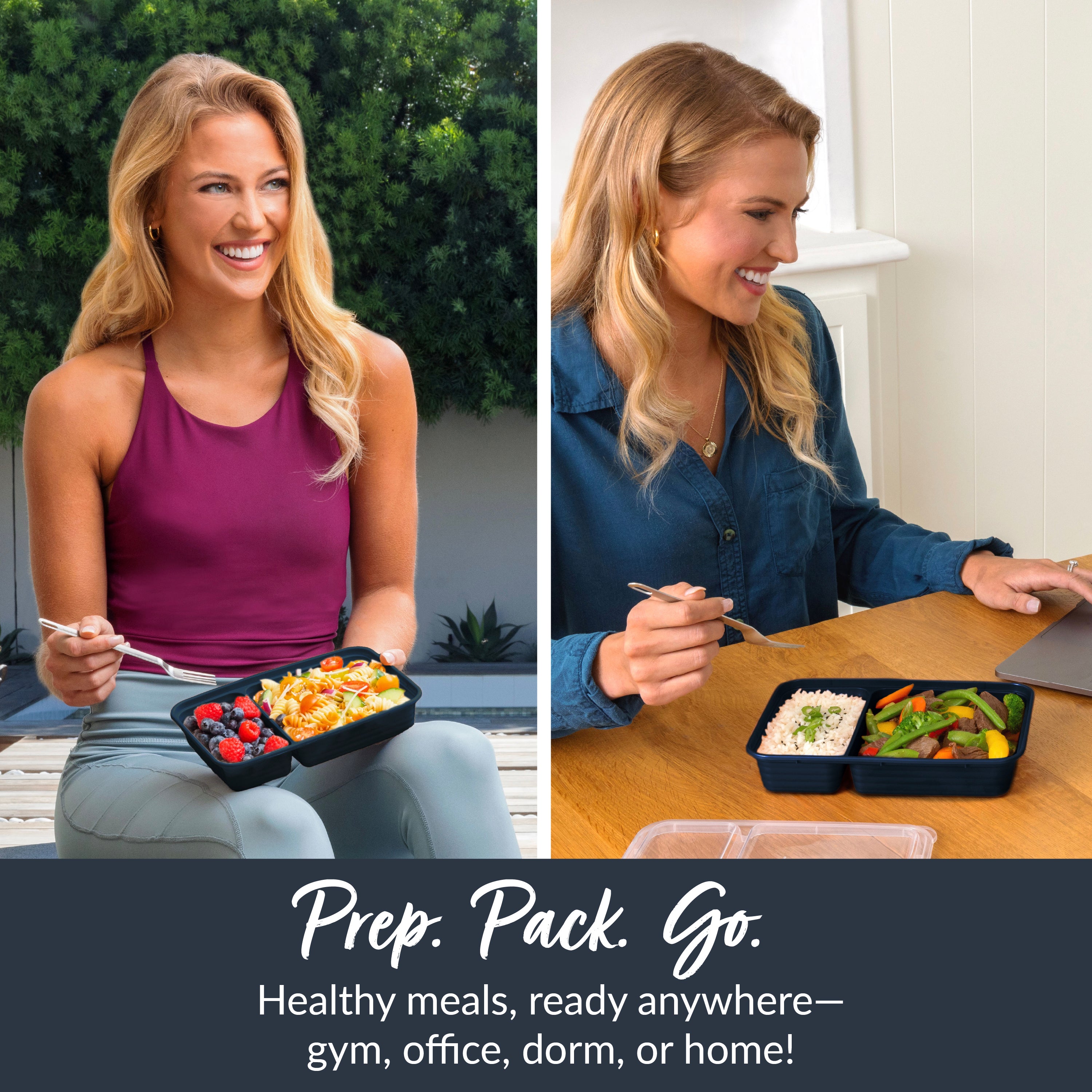 Bentgo® Prep 2-Compartment Meal Prep Containers (20-Piece)  - Navy Blue | Prep. Pack. Go. - Healthy Meals, Ready Anywhere - Gym, Office, Dorm, Or Home!