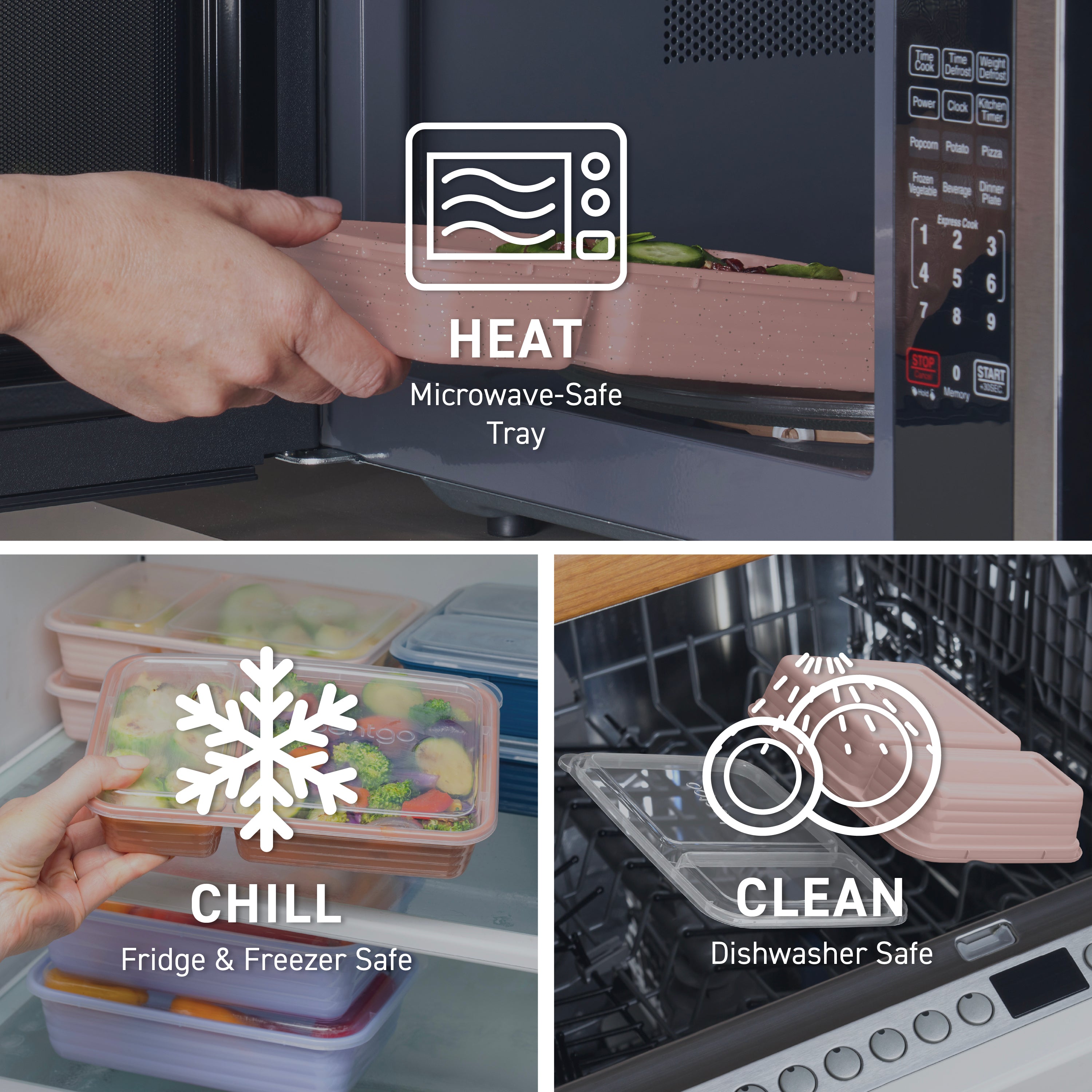 Bentgo® Prep 2-Compartment Meal Prep Containers (20-Piece)  - Rose Gold | Microwave-Safe Tray, Fridge & Freezer Safe, And Dishwasher Safe