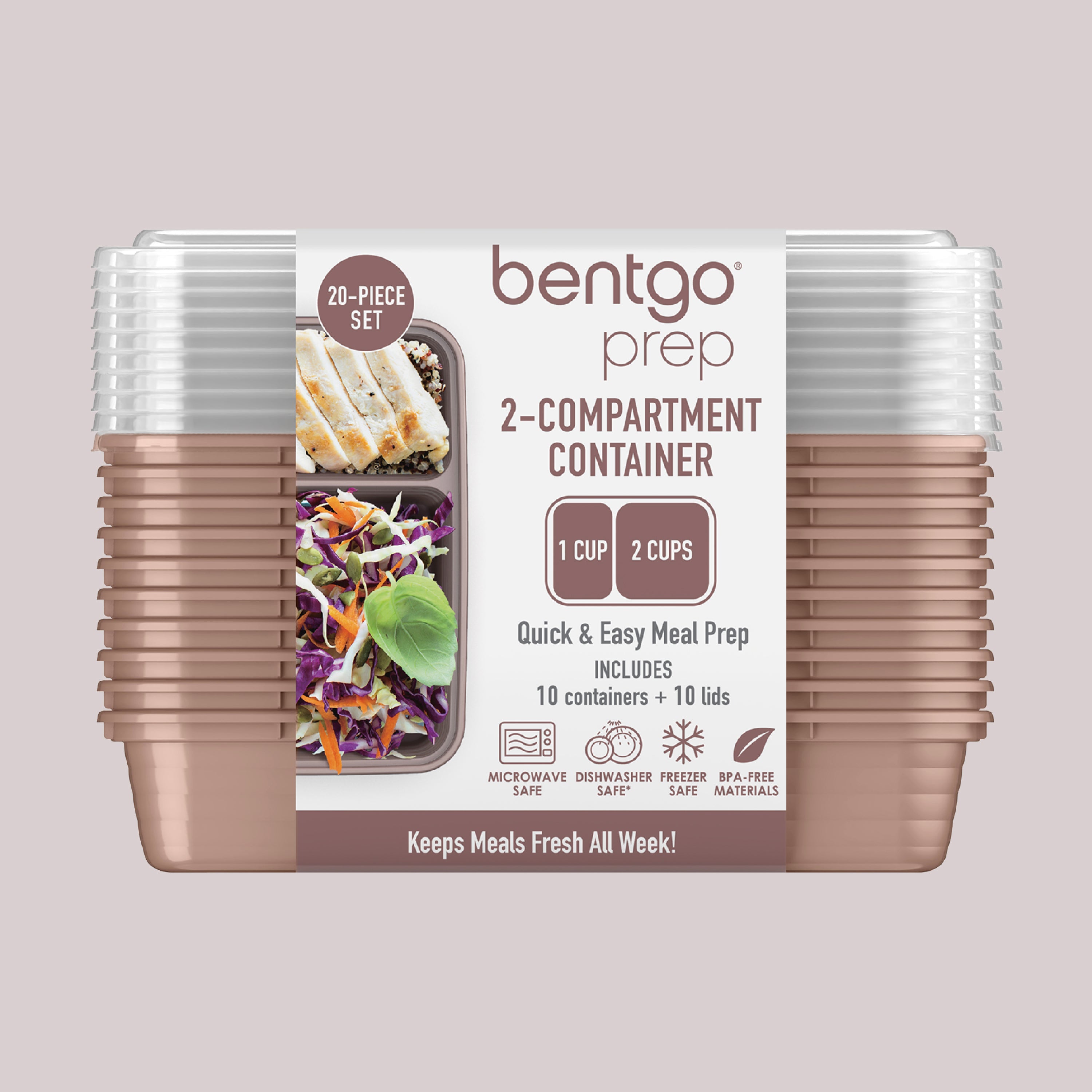 Bentgo® Prep 2-Compartment Meal Prep Containers (20-Piece)  - Rose Gold | Packaging