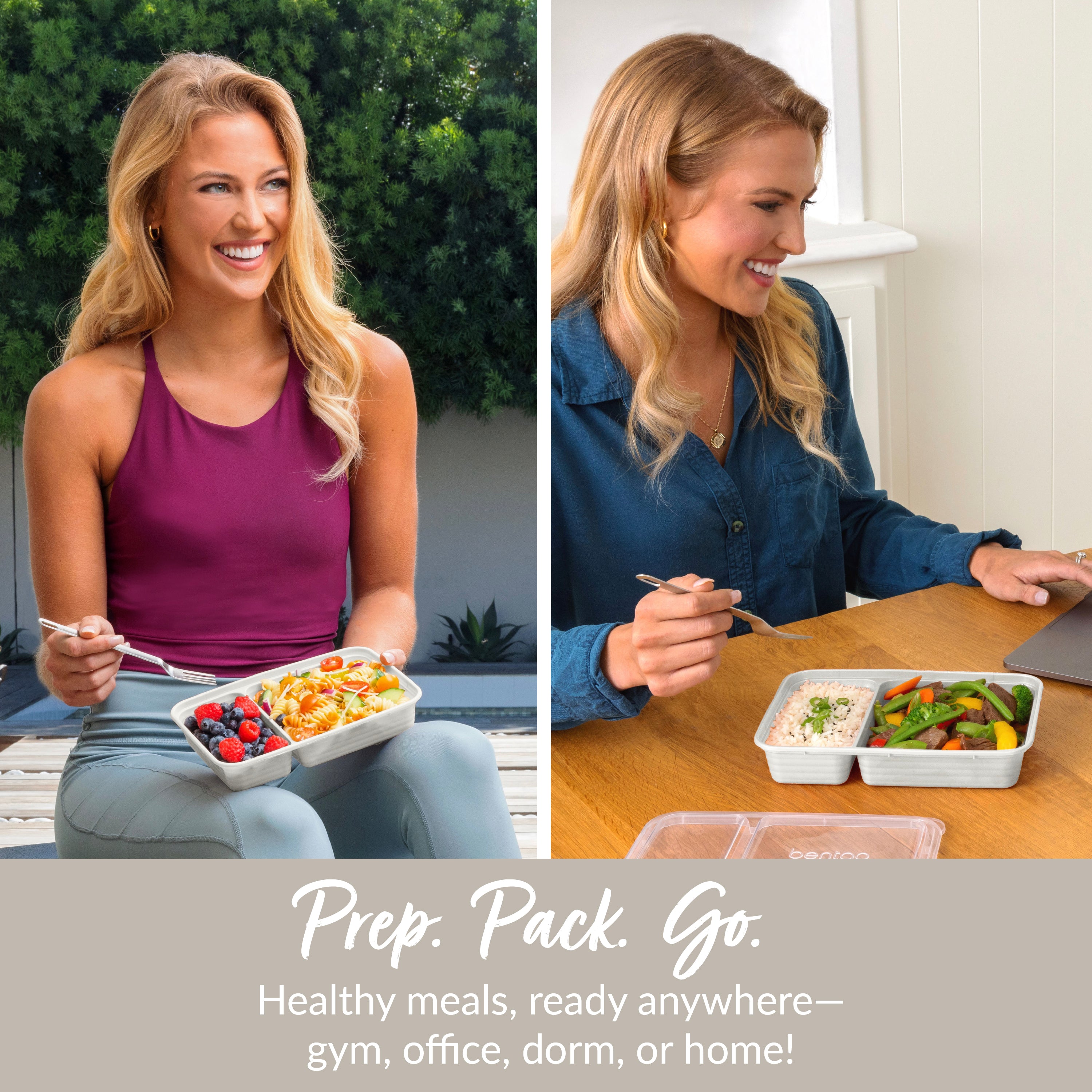 Bentgo® Prep 2-Compartment Meal Prep Containers (20-Piece)  - Whisper Gray | Prep. Pack. Go. - Healthy Meals, Ready Anywhere - Gym, Office, Dorm, Or Home!