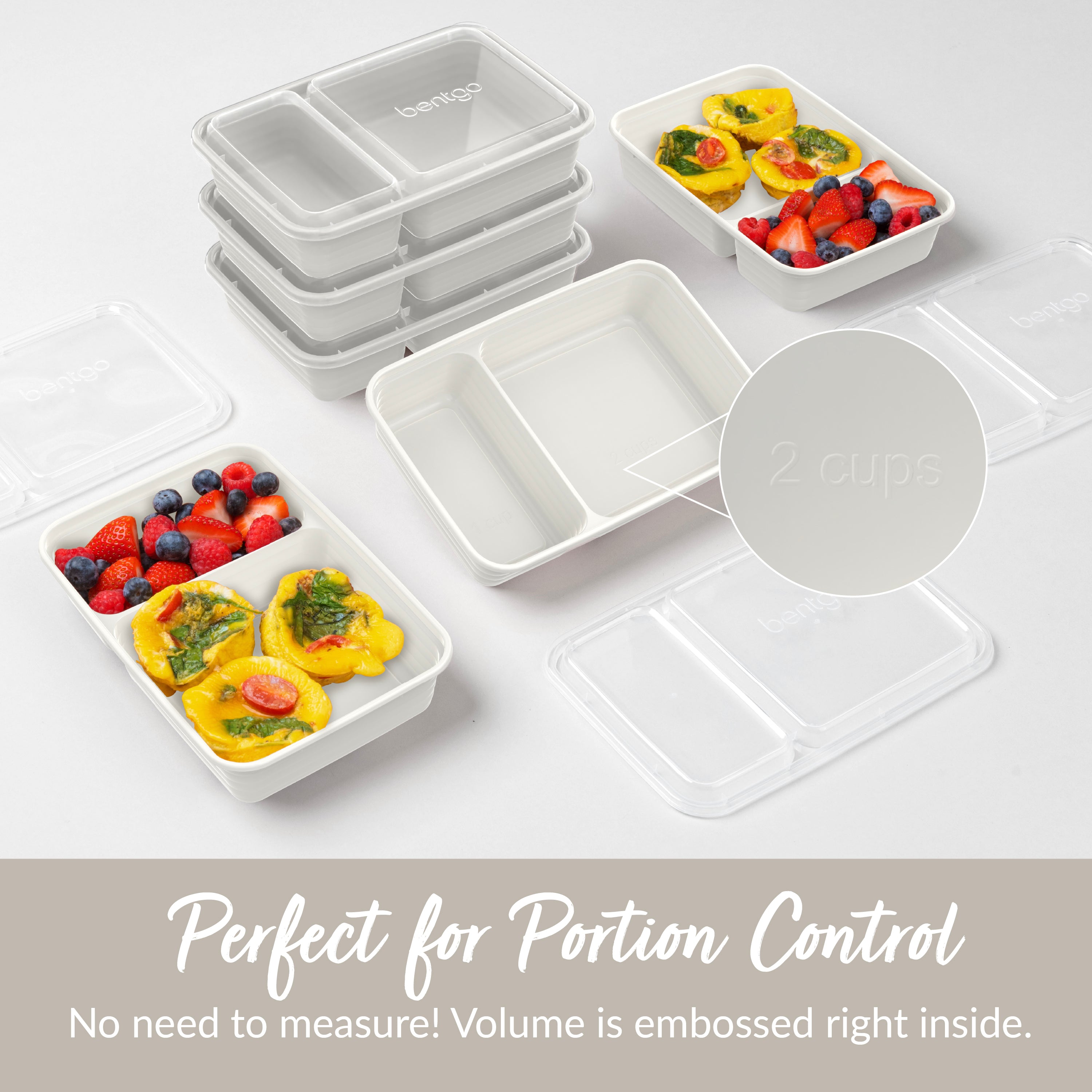 Bentgo® Prep 2-Compartment Meal Prep Containers (20-Piece)  - Whisper Gray | Perfect For Portion Control - No Need To Measure! Volume Is Embossed Right Inside