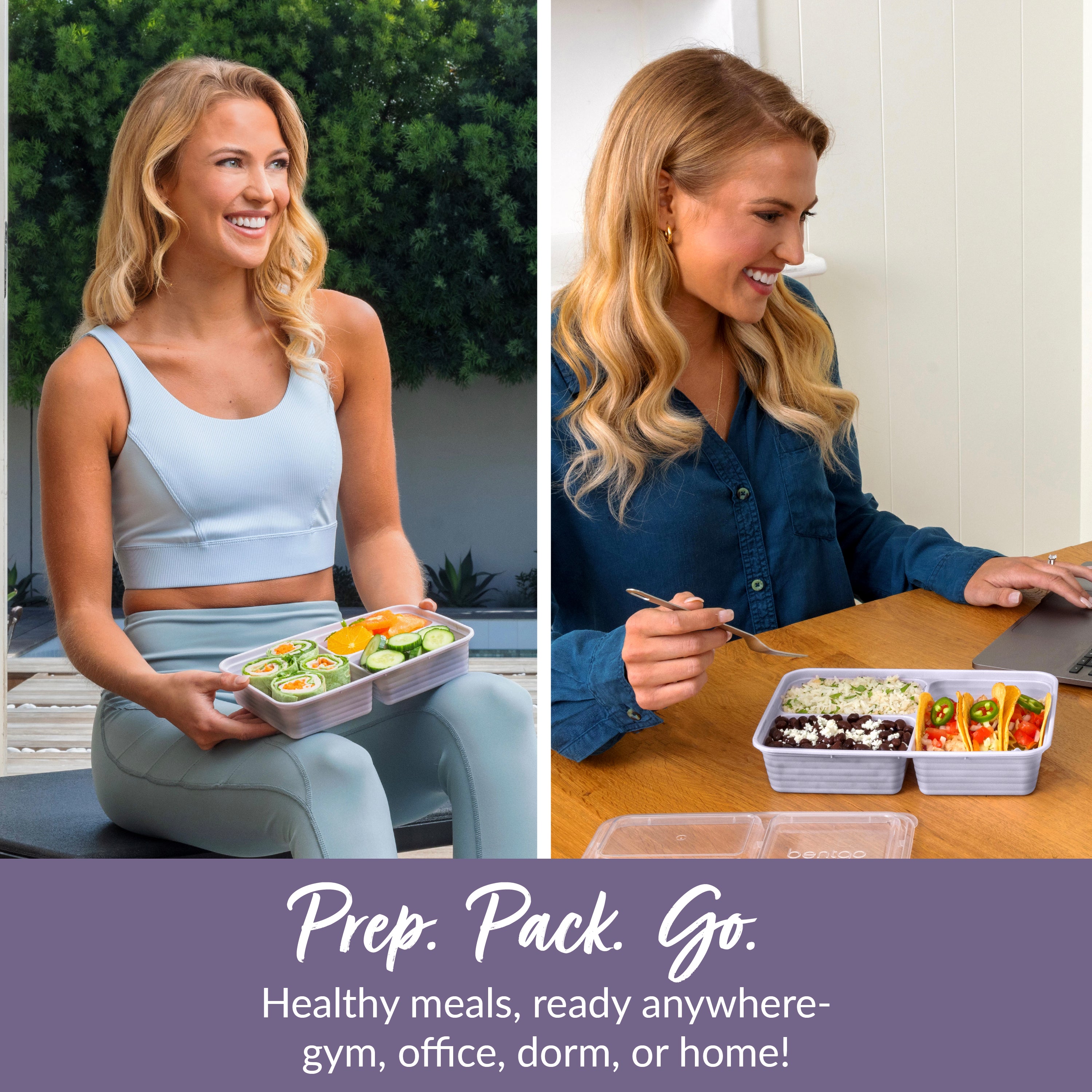 Bentgo® Prep 3-Compartment Meal Prep Containers (20-Piece)  - Lilac | Prep. Pack. Go. - Healthy Meals, Ready Anywhere - Gym, Office, Dorm, Or Home!