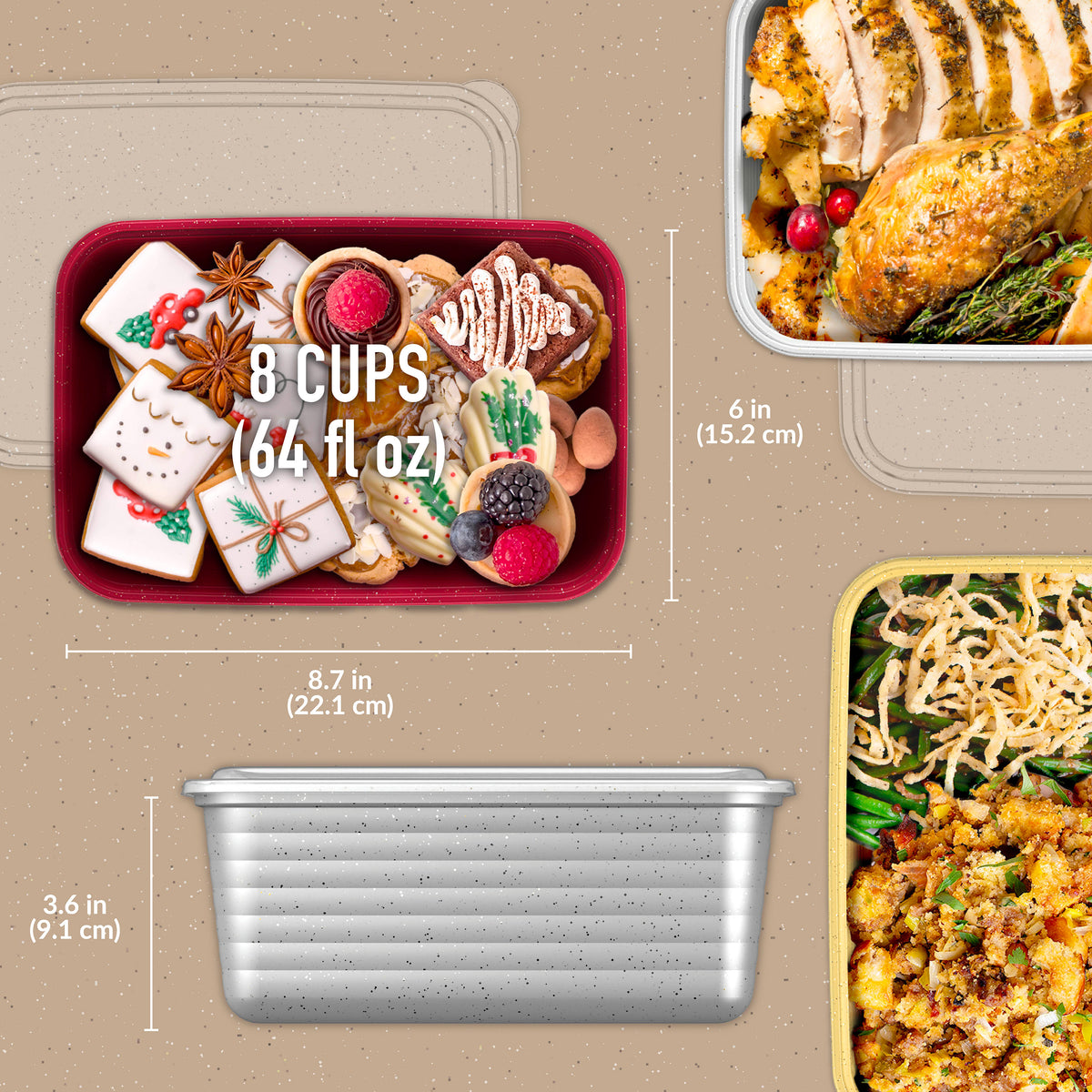 Bentgo® Prep Deep-Dish Holiday Food Storage Set (30-Pieces) | Product Dimensions