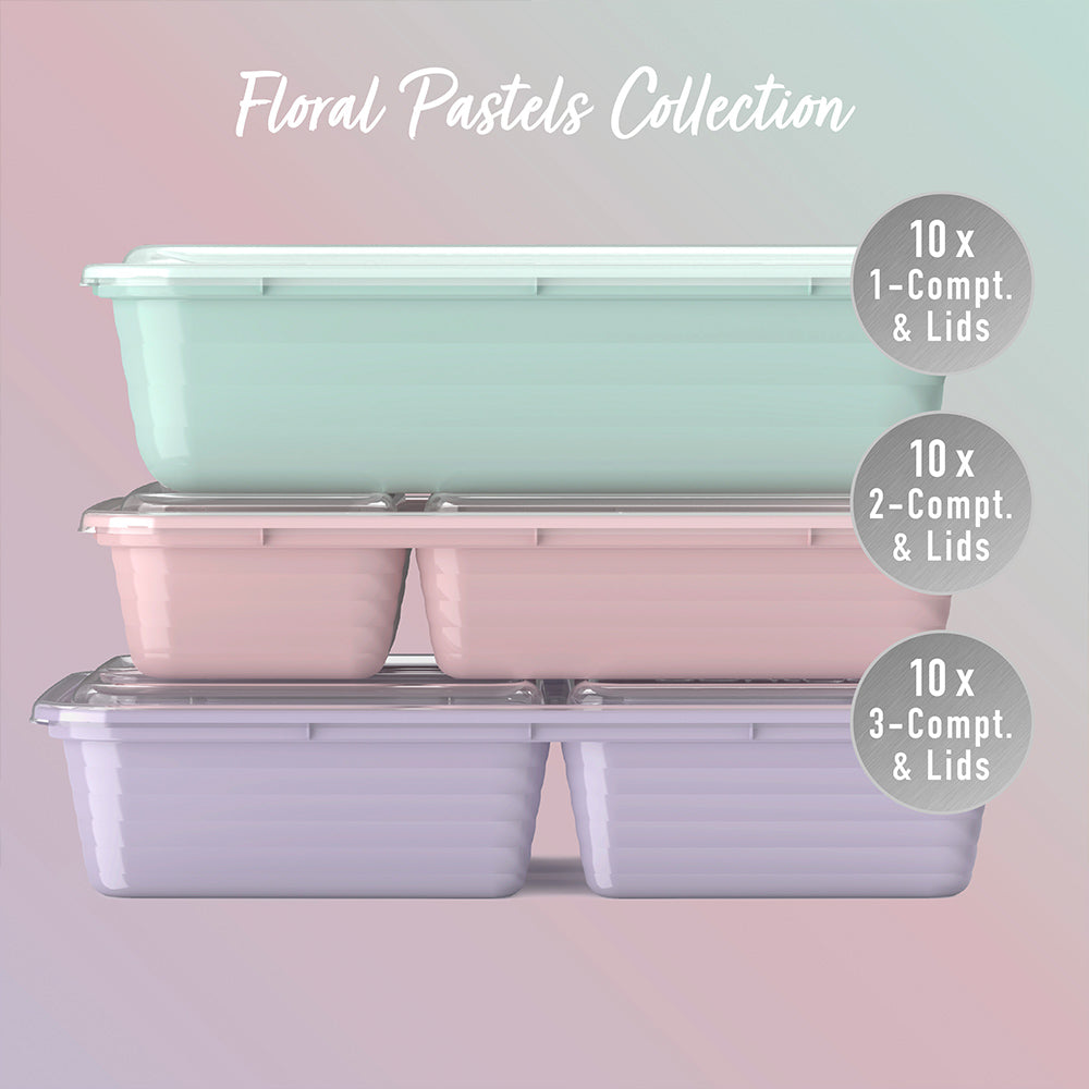 Bentgo® Prep 60-Piece Meal Prep Kit  - Floral Pastels | 10x 1-Compartment & Lids, 10x 2-Compartment Containers & Lids And 30x 3-Compartment Containers & Lids