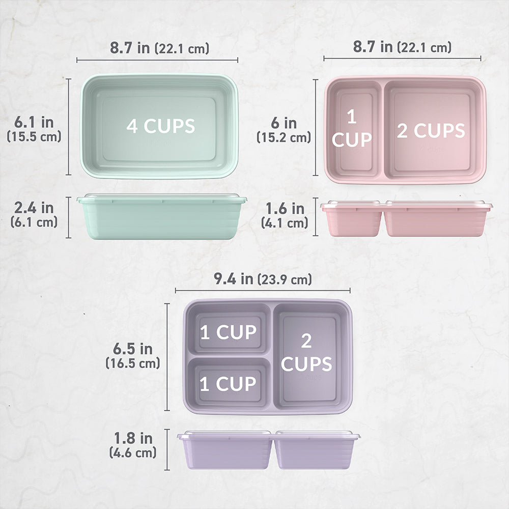Bentgo® Prep 60-Piece Meal Prep Kit  - Floral Pastels | Dimensions