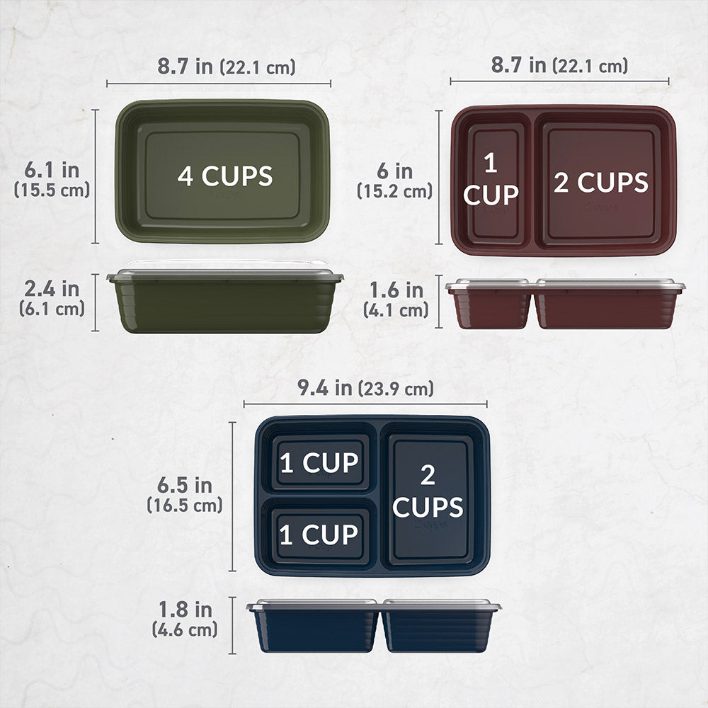 Bentgo® Prep 60-Piece Meal Prep Kit  - Rich Shades | Dimensions