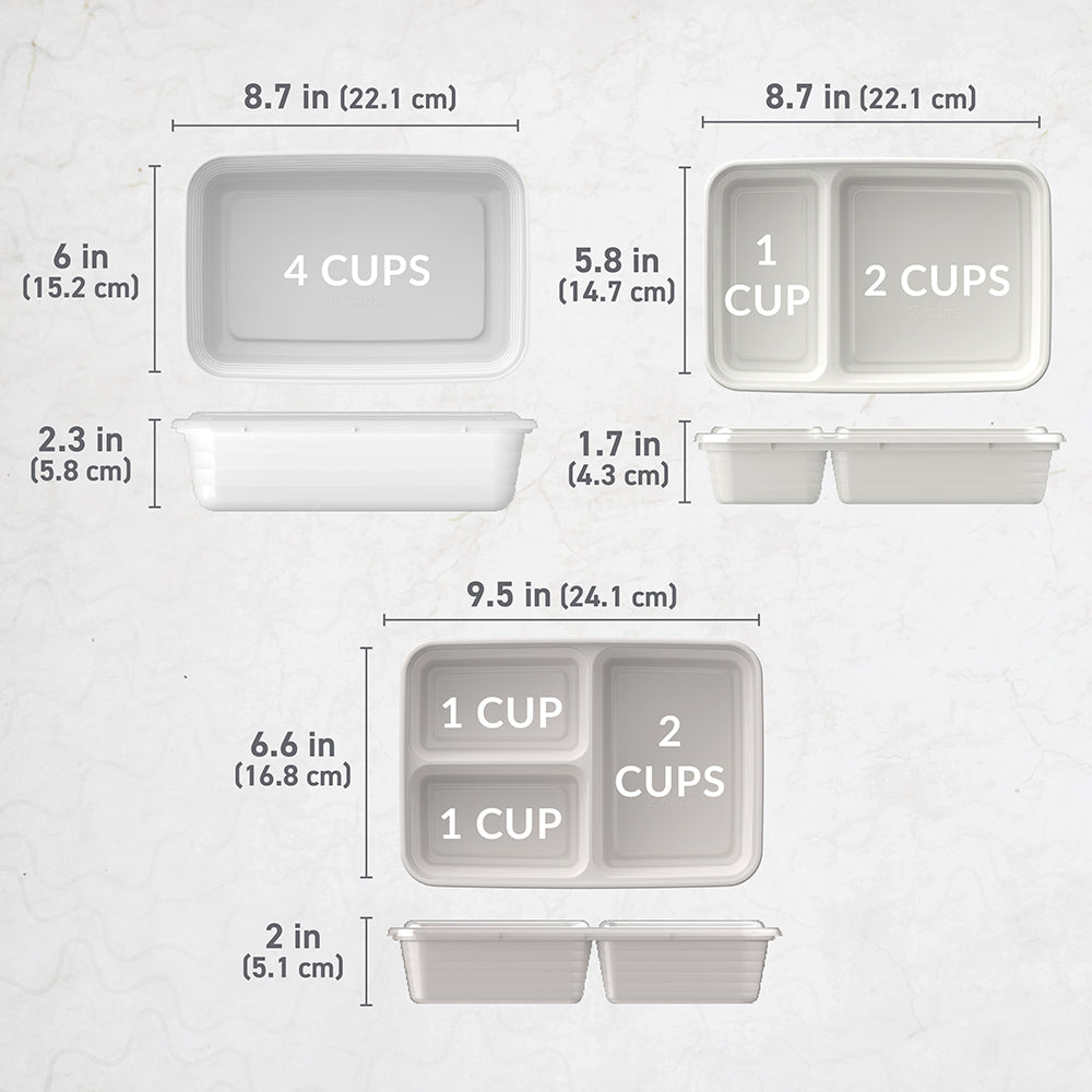 Bentgo® Prep 60-Piece Meal Prep Kit  - White Stone | Dimensions