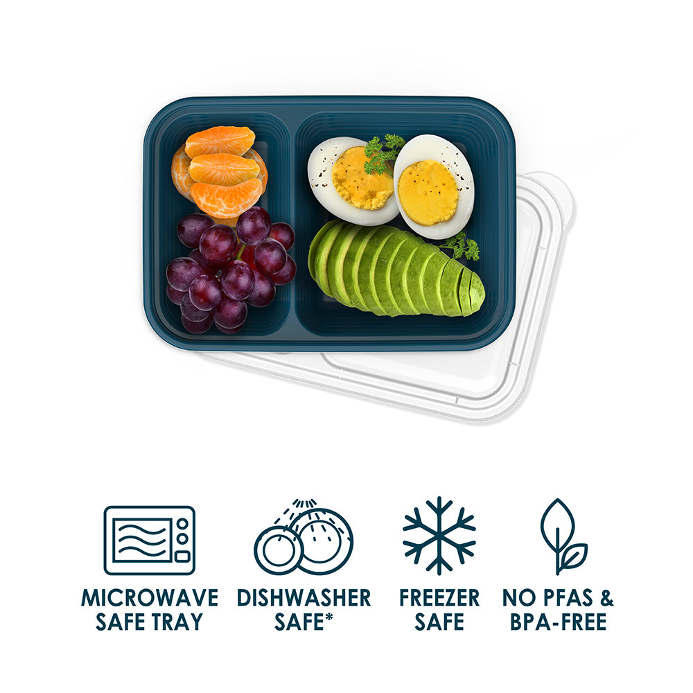 Bentgo® Prep 2-Compartment Snack Containers (20-Piece) - Deep Teal | Microwave Safe Tray, Dishwasher Safe, Freezer Safe, No PFAs & BPA-Free