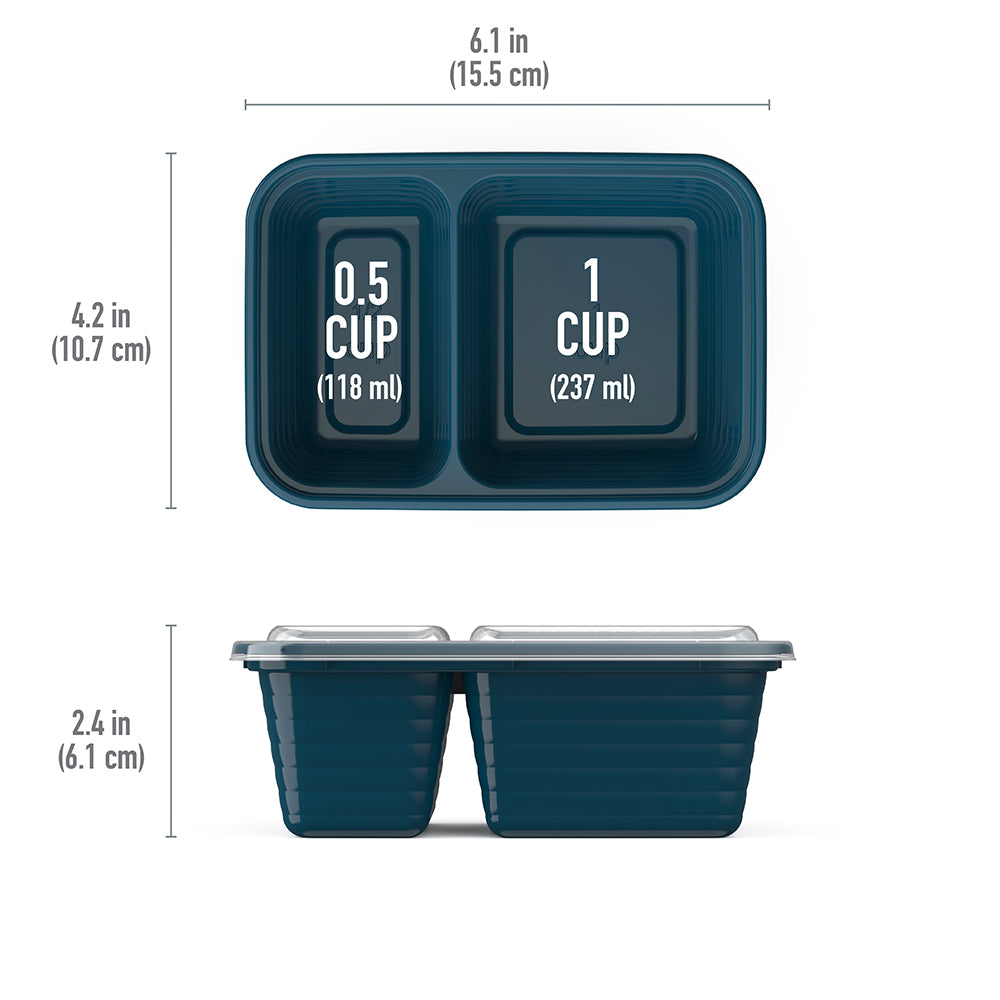 Bentgo® Prep 2-Compartment Snack Containers (20-Piece) - Deep Teal | Product Dimensions