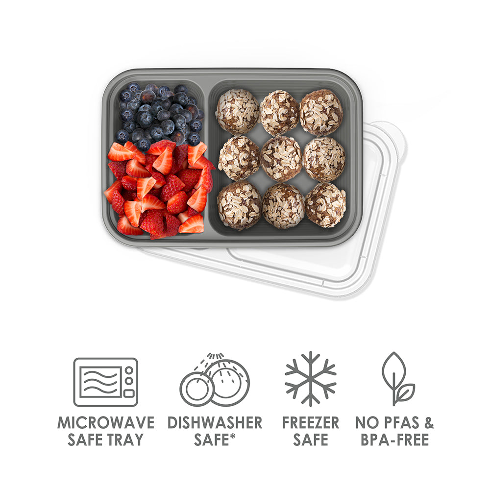 Bentgo® Prep 2-Compartment Snack Containers (20-Piece) - Pewter | Microwave Safe Tray, Dishwasher Safe, Freezer Safe, No PFAs & BPA-Free