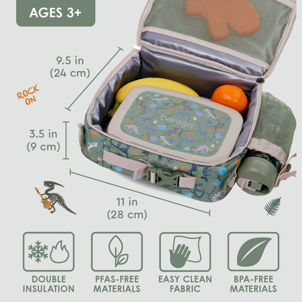 Bentgo® Kids Prints Lunch Bag - Dino Fossils | Double Insulation, NO PFAS & BPA-Free, Easy Clean Fabric, Lightweight & Comfortable