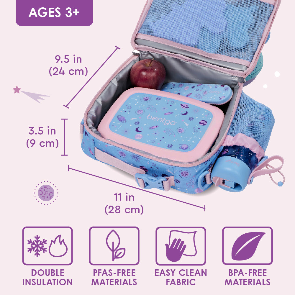 Bentgo® Kids Prints Lunch Bag - Lavender Galaxy | Double Insulation, NO PFAS & BPA-Free, Easy Clean Fabric, Lightweight & Comfortable