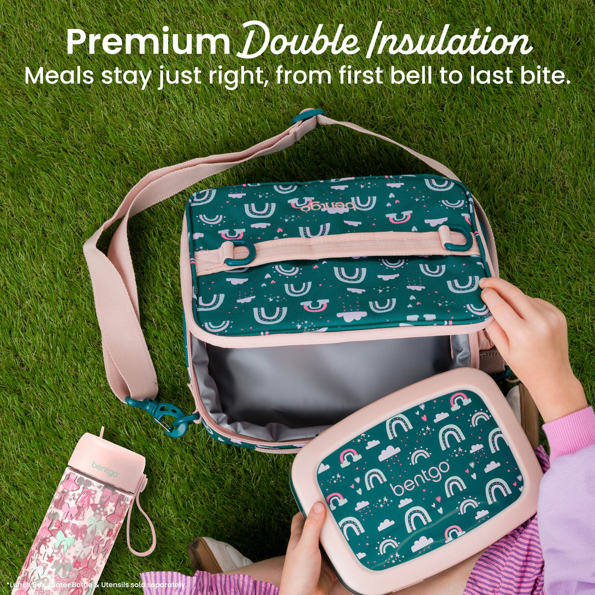 Bentgo® Kids Prints Lunch Bag - Green Rainbow | Premium Double Insulation - Meals Stay Just Right, From First Bell To Last Bite