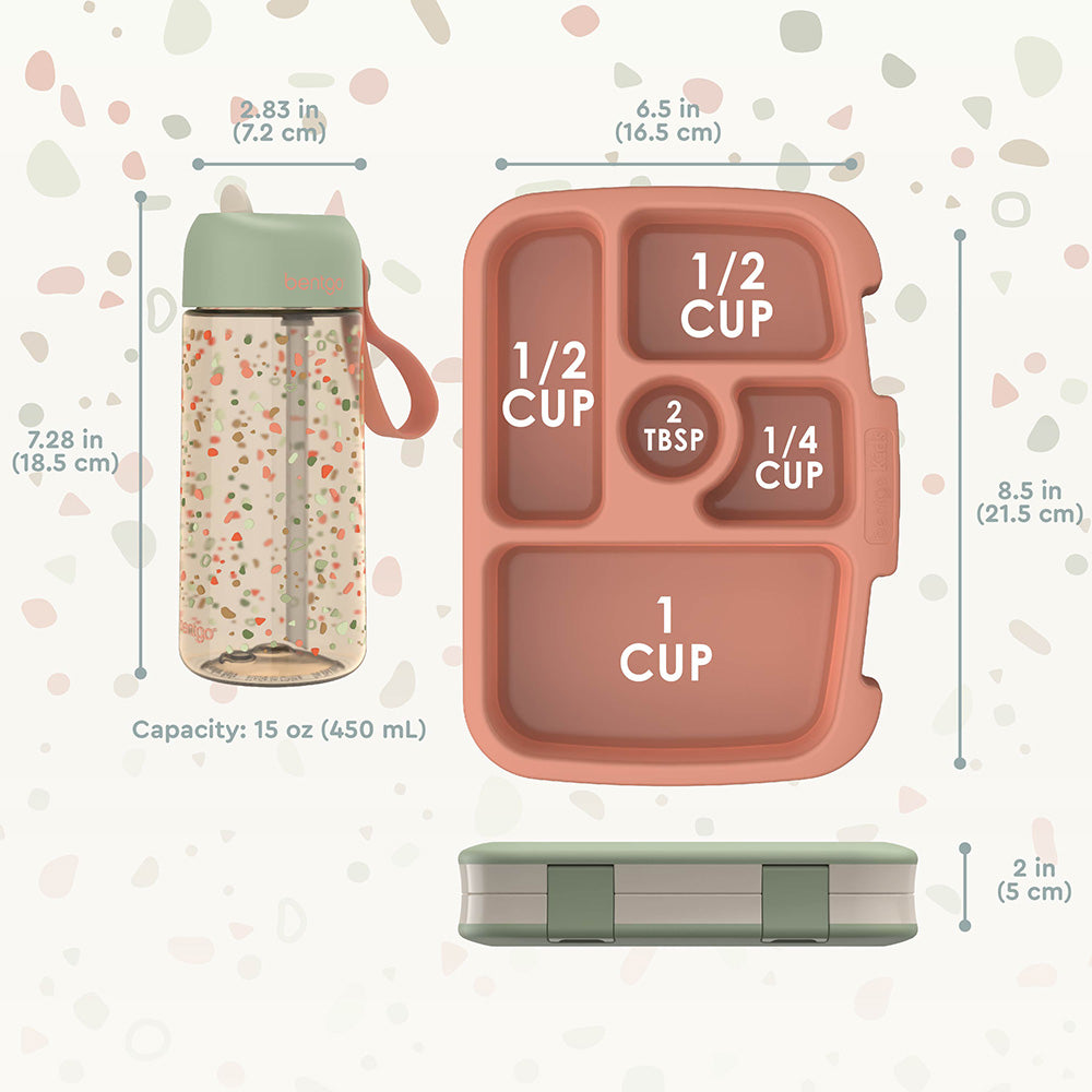 Bentgo Kids Whimsy & Wonder Prints Pack  - Geo Speckle | Lunch Box And Water Bottle Dimensions + What’s In The Box