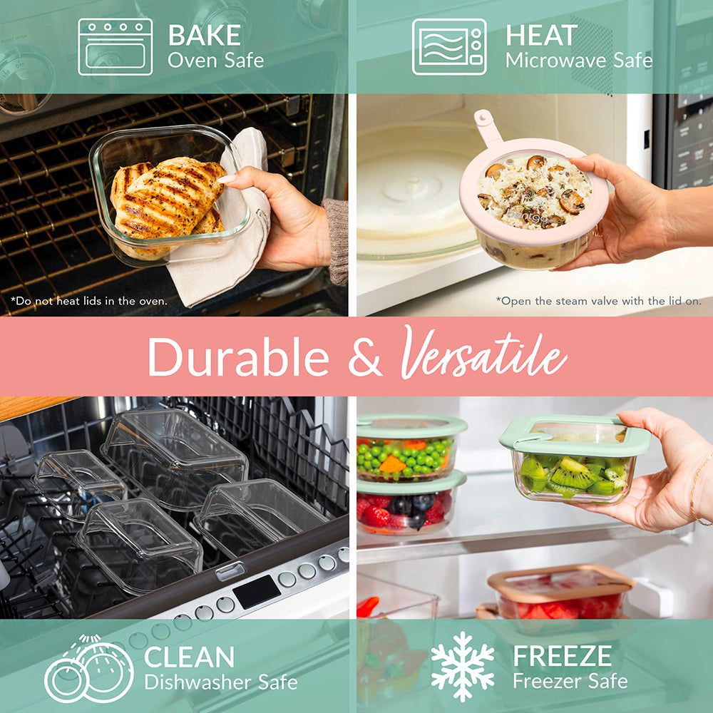 Bentgo Signature Glass Food Storage Set (18-Piece) - Desert Sage | Durable & Versatile - Oven-Safe, Microwave Safe, Freezer Safe, And Dishwasher Safe