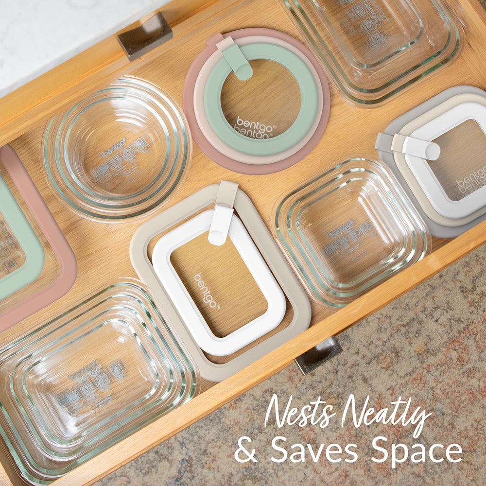 Bentgo Signature Glass Food Storage Set (18-Piece) - White Stone | Nests Nearly & Saves Space