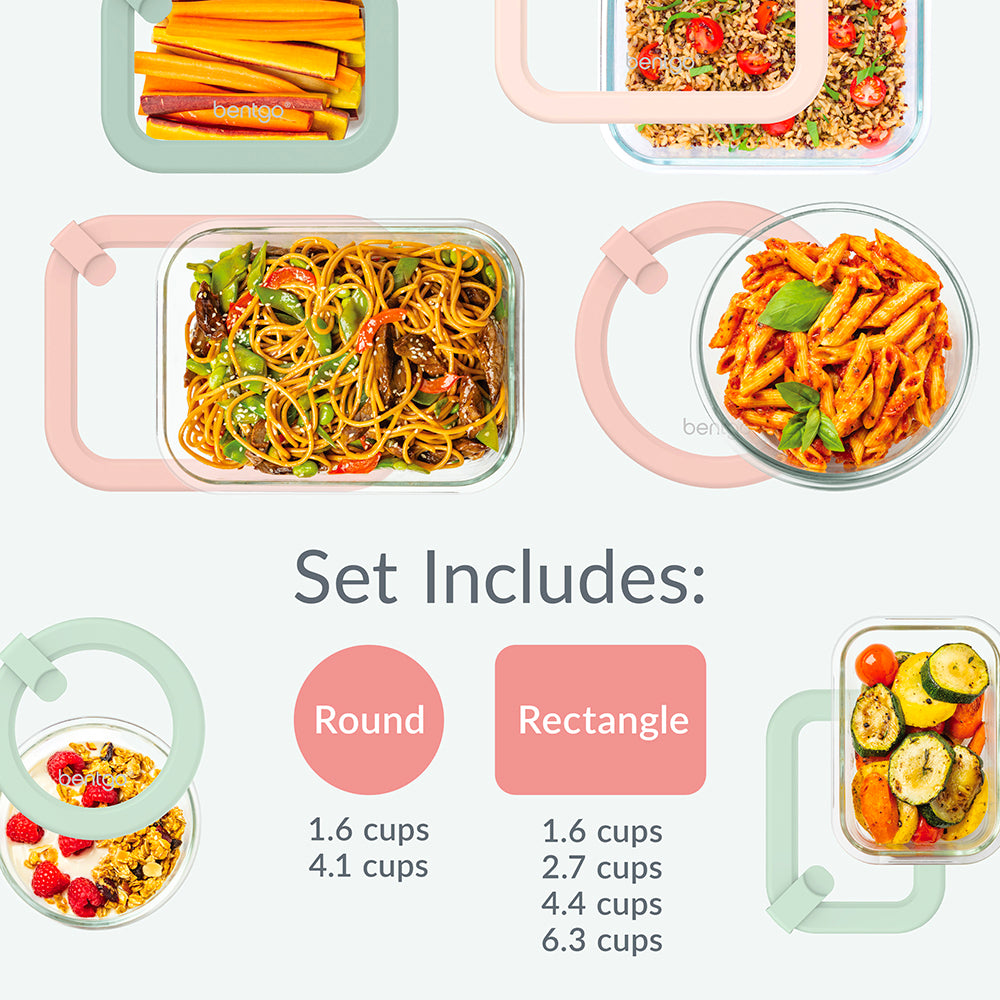 Bentgo Signature Glass Food Storage Set (12-pcs)  - Desert Sage | Dimensions + What’s In The Box