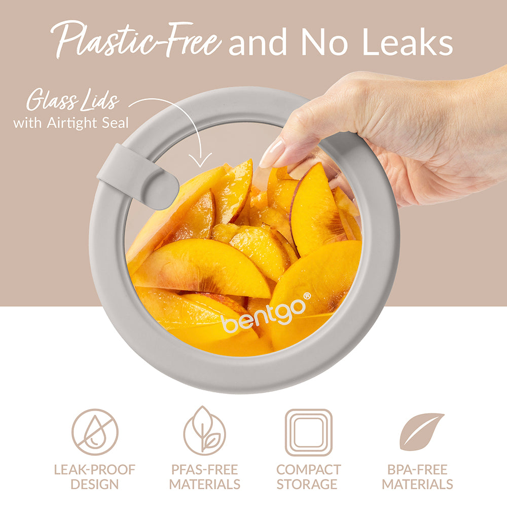 Bentgo Signature Glass Food Storage Set (12-Piece) - White Stone | Plastic-Free & No Leaks - Leak-Proof Design, PFAS-Free Materials, Compact Storage, And BPA-Free Materials