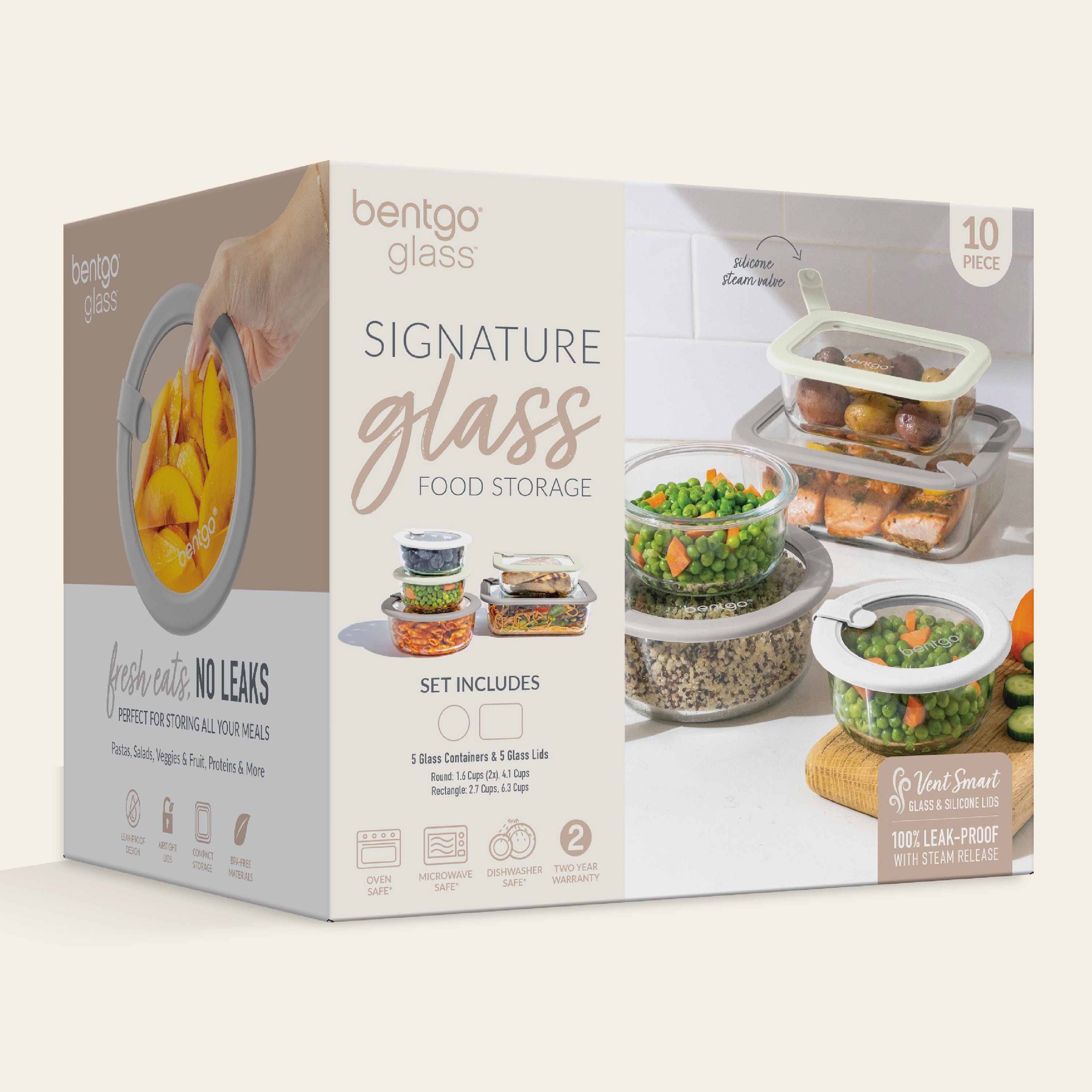 Bentgo Signature Glass Food Storage Set (10-Piece) - White Stone | Packaging