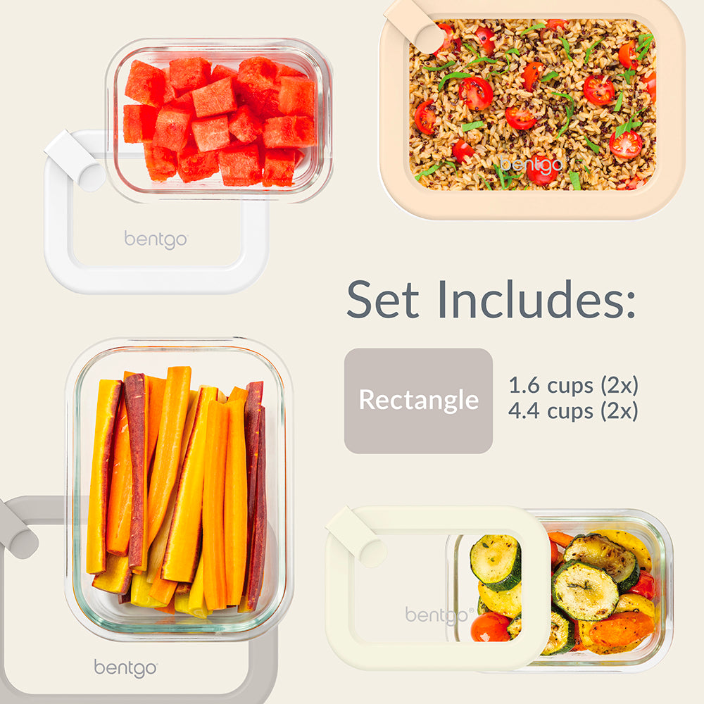 Bentgo Signature Glass Food Storage Set (8-pcs)  - White Stone | Dimensions + What’s In The Box