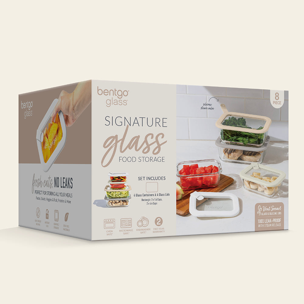 Bentgo Signature Glass Food Storage Set (8-pcs)  - White Stone | Packaging