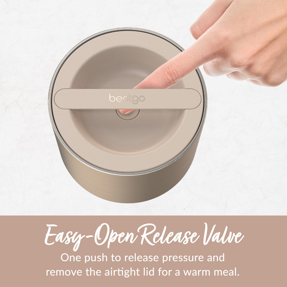 Bentgo® Stainless Steel Insulated Food Container - Gold | Easy-Open Release Valve - One Push To Release Pressure And Remove The Airtight Lid For A Warm Meal