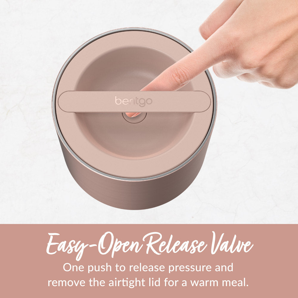 Bentgo® Stainless Steel Insulated Food Container - Rose Gold | Easy-Open Release Valve - One Push To Release Pressure And Remove The Airtight Lid For A Warm Meal