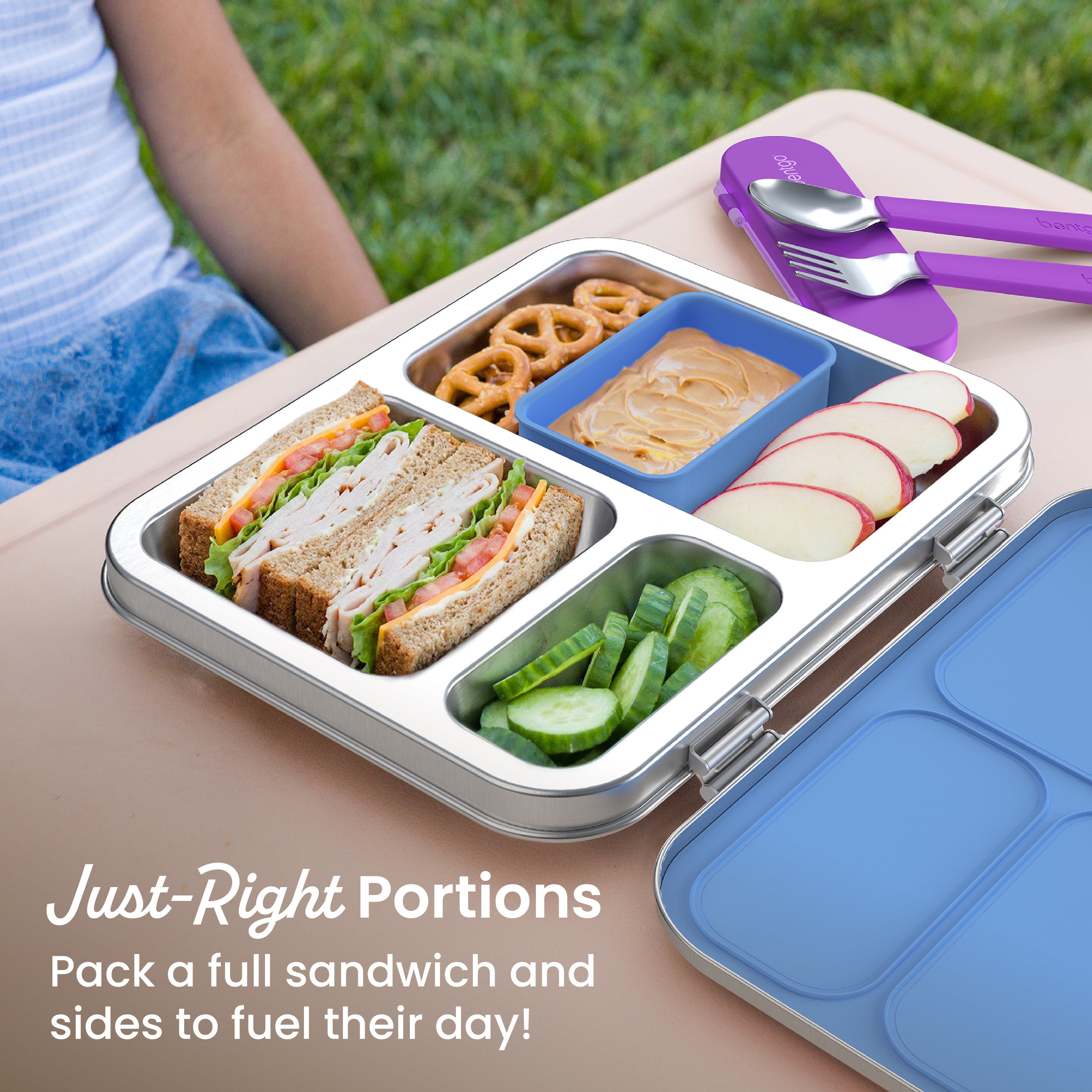 Bentgo® Kids Stainless Steel Prints Lunch Box  - Rainbows and Butterflies | Just-Right Portions - Pack A Full Sandwich And Sides To Fuel Their Day