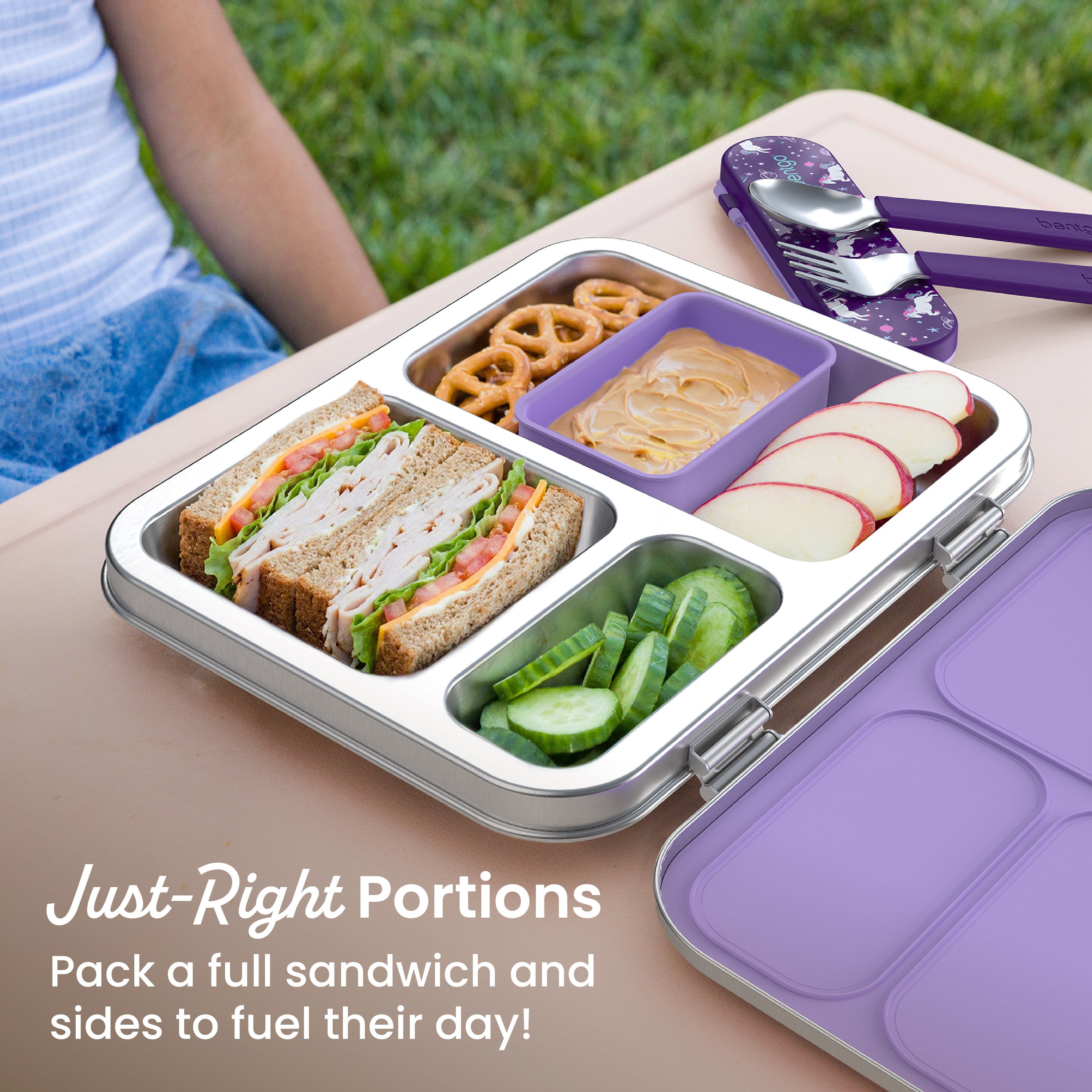 Bentgo® Kids Stainless Steel Prints Lunch Box  - Unicorn | Just-Right Portions - Pack A Full Sandwich And Sides To Fuel Their Day