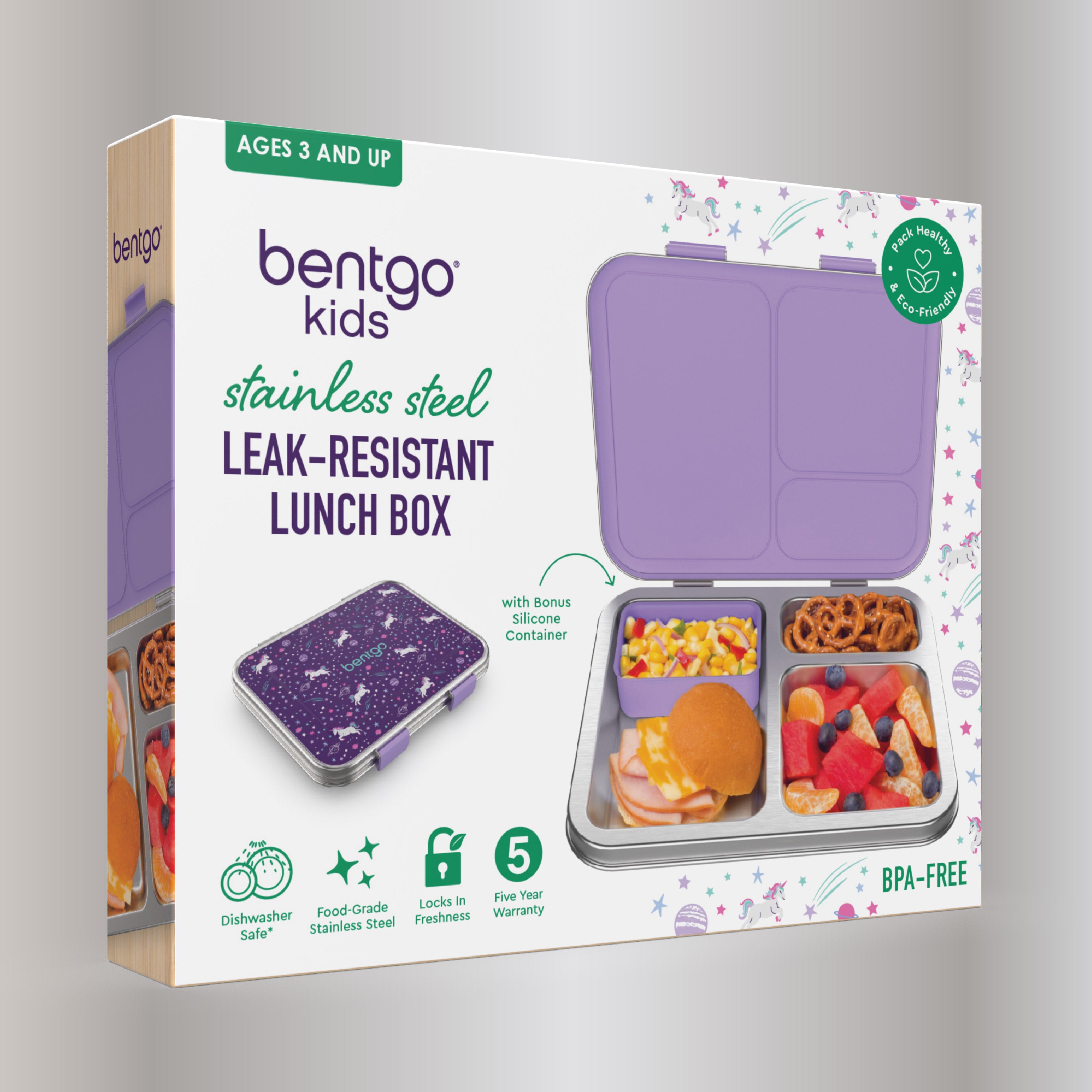 Bentgo® Kids Stainless Steel Prints Lunch Box  - Unicorn | Packaging